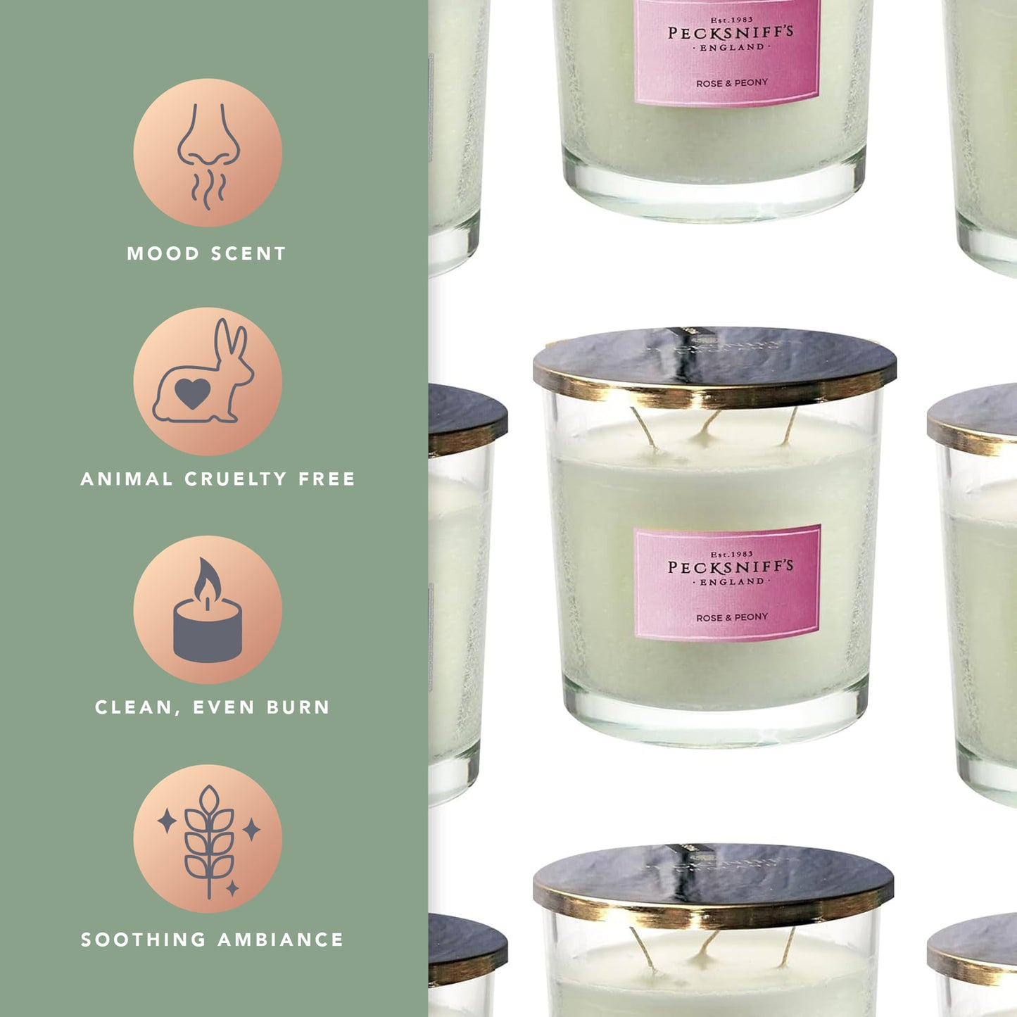 Pecksniffs Classic Rose & Peony Scented Candle | 3 Wicks, 550g/19.4oz