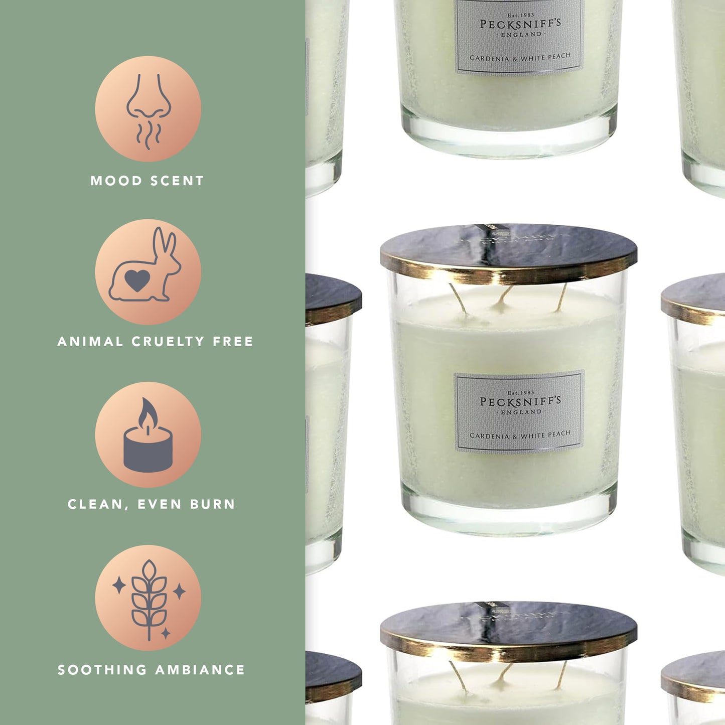 Pecksniffs Classic Gardenia & White Peach Scented Candle | 3 Wicks, 550g/19.4oz