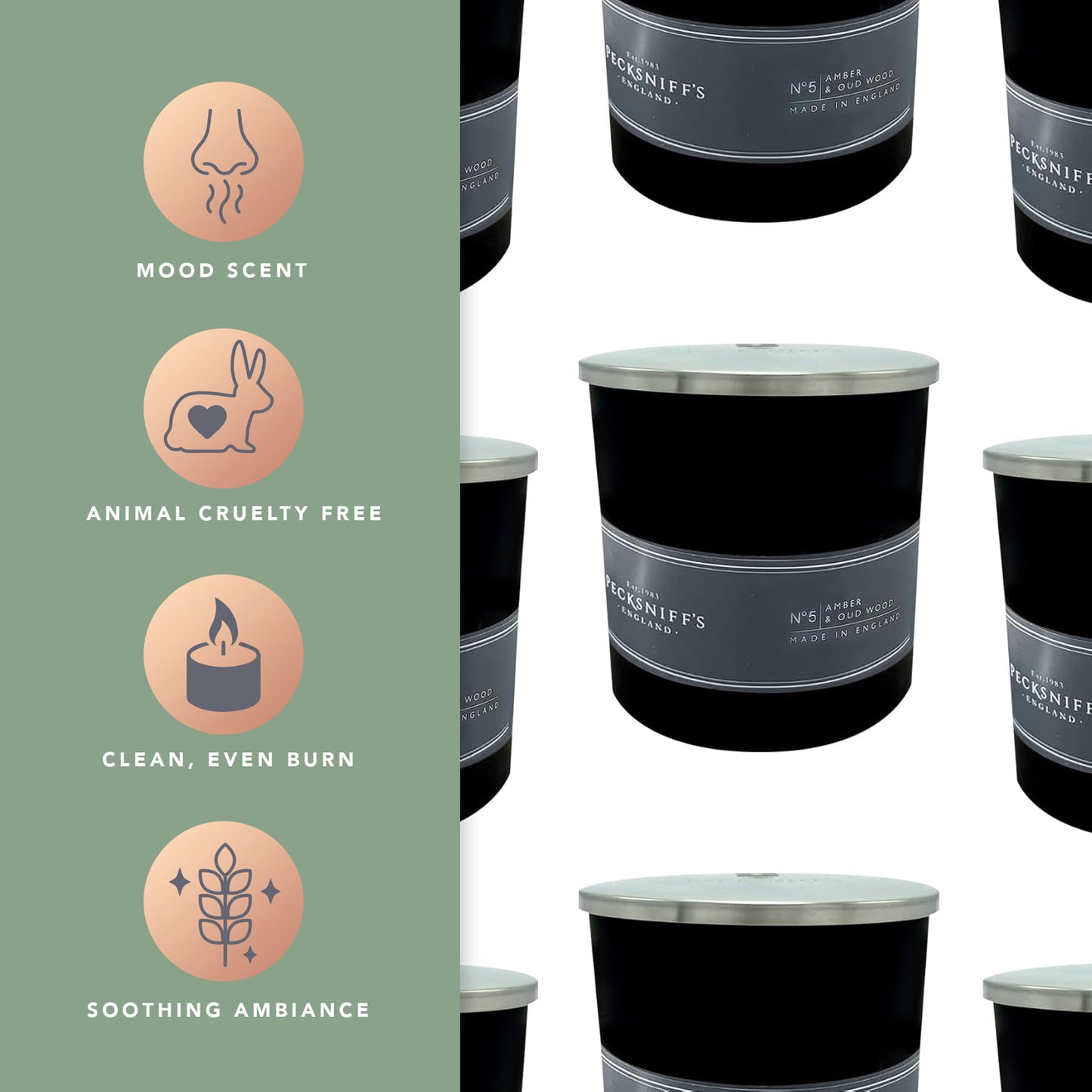 Pecksniffs Black Amber & Oud Wood Scented Candle | 1 Wick, 184g/6.49oz