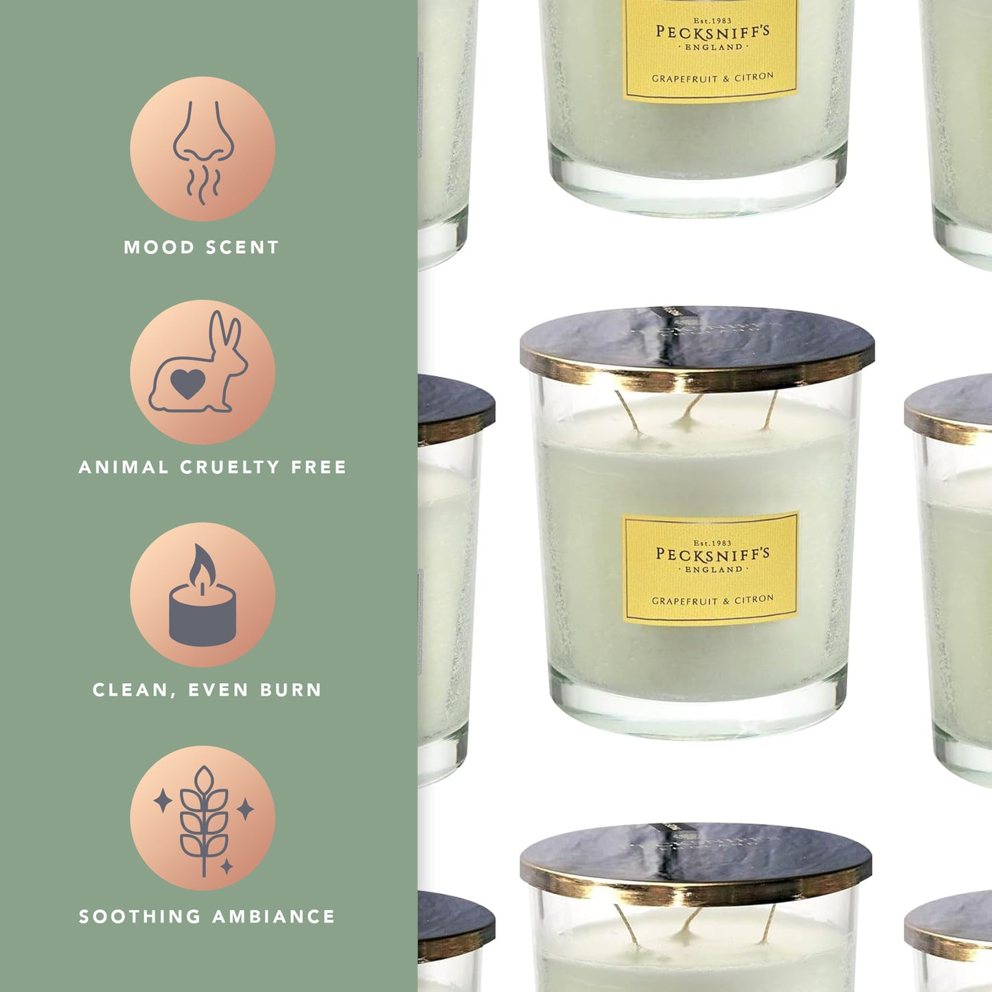 Pecksniffs Classic Grapefruit & Citron Scented Candle | 3 Wicks, 550g/19.4oz