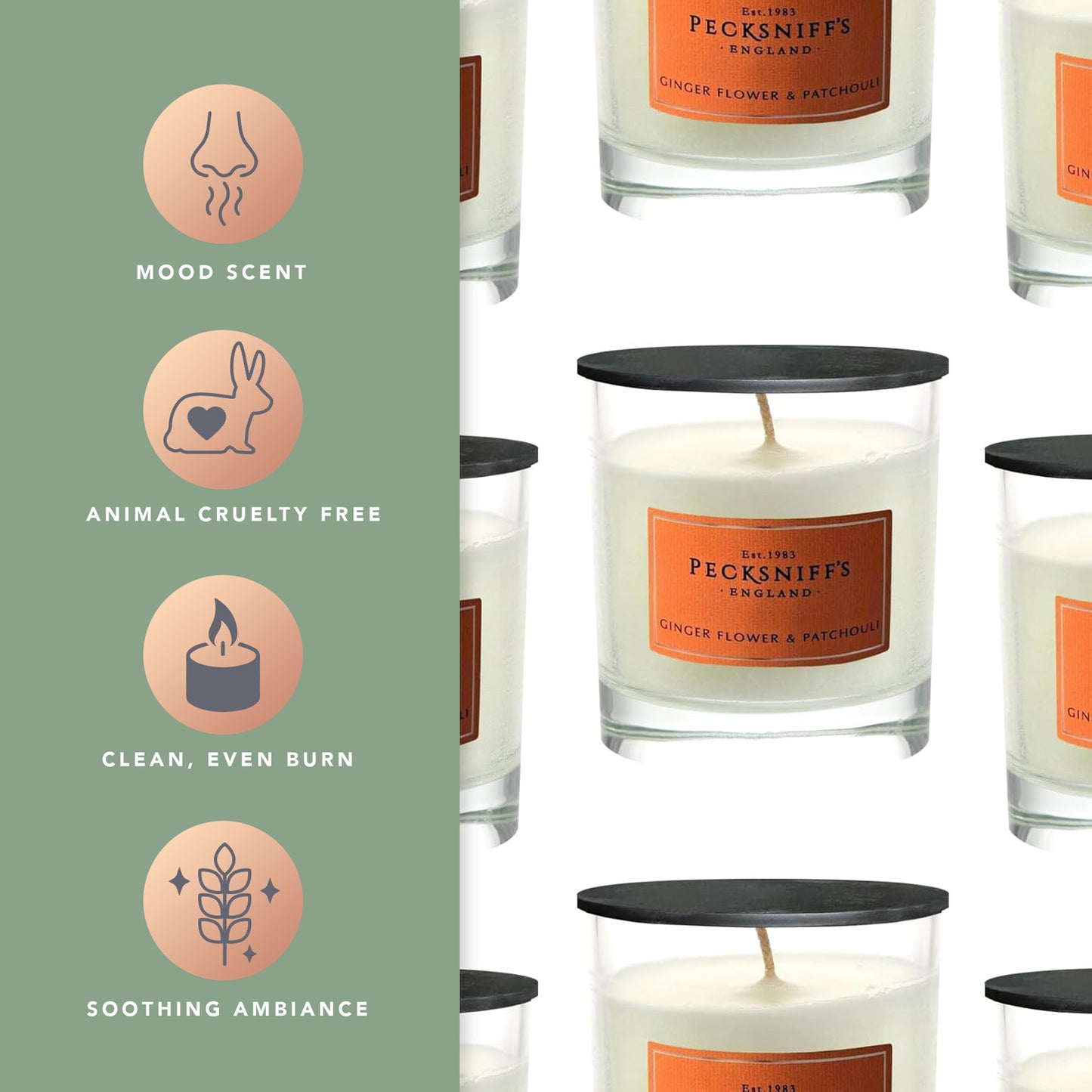 Pecksniff's Classic Ginger Flower & Patchouli Scented Candle | 1 Wick, 184g/6.49oz