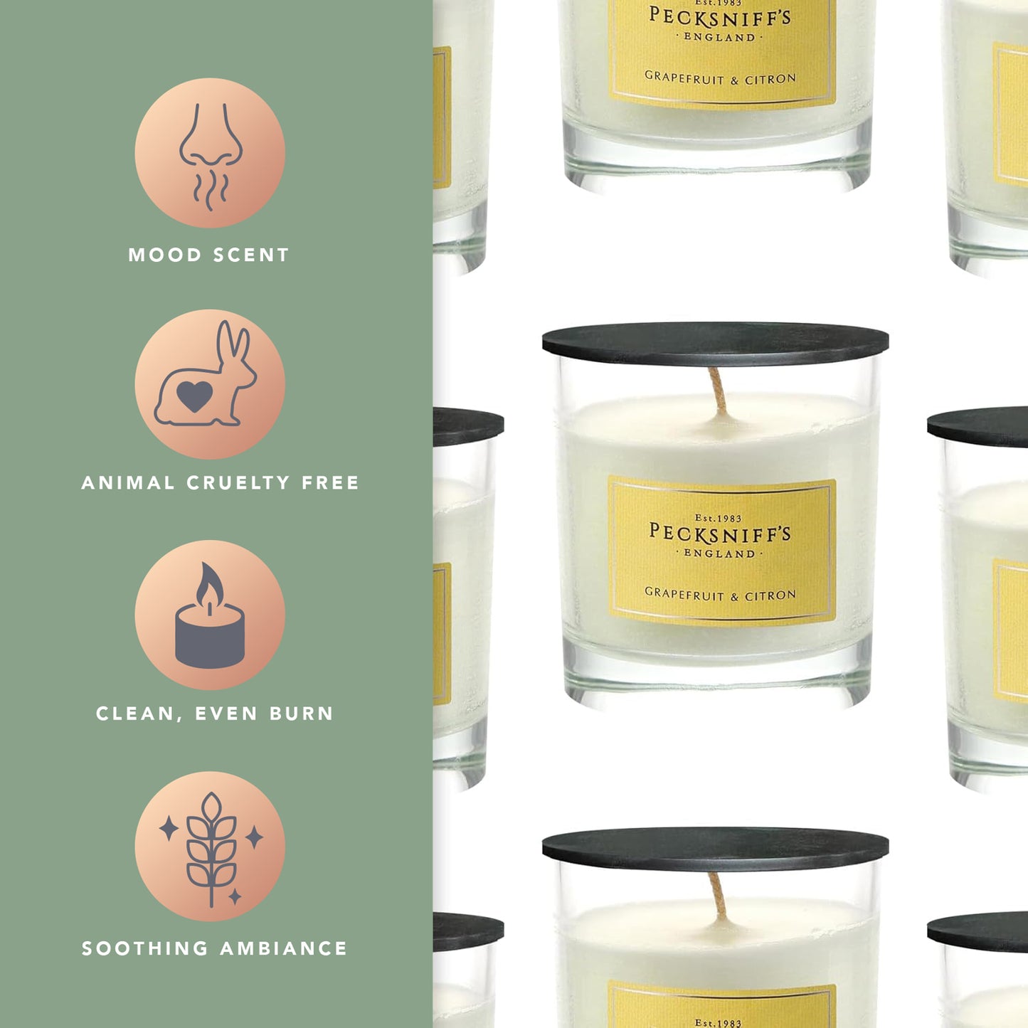 Pecksniff's Classic Grapefruit & Citron Scented Candle | 1 Wick, 184g/6.49oz