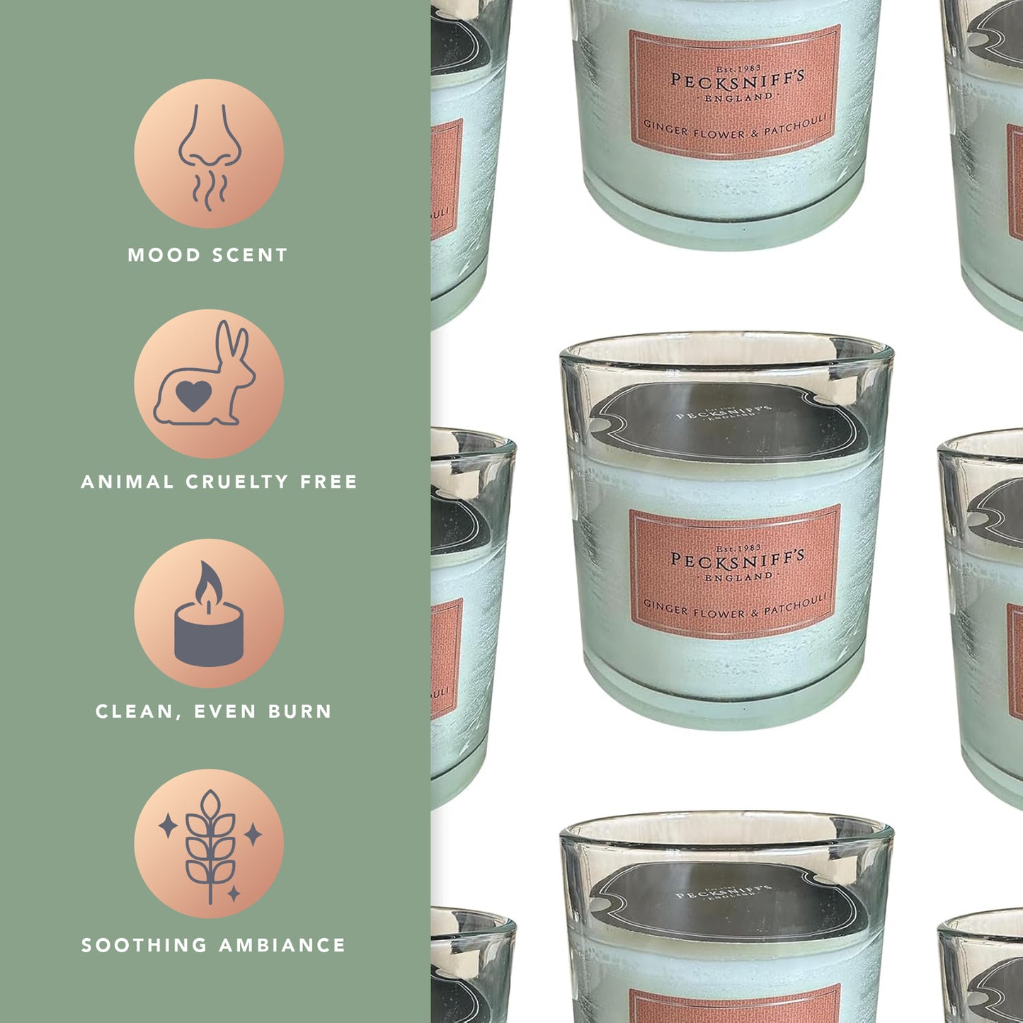Pecksniffs Classic Gingerflower & Patchouli Scented Candle with Dust Cover | 3 Wicks, 550g/19.4oz