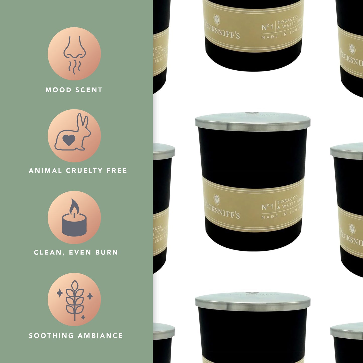 Pecksniffs Tobacco & White Wood Scented Candle | 1 Wick, 100g/3.5oz