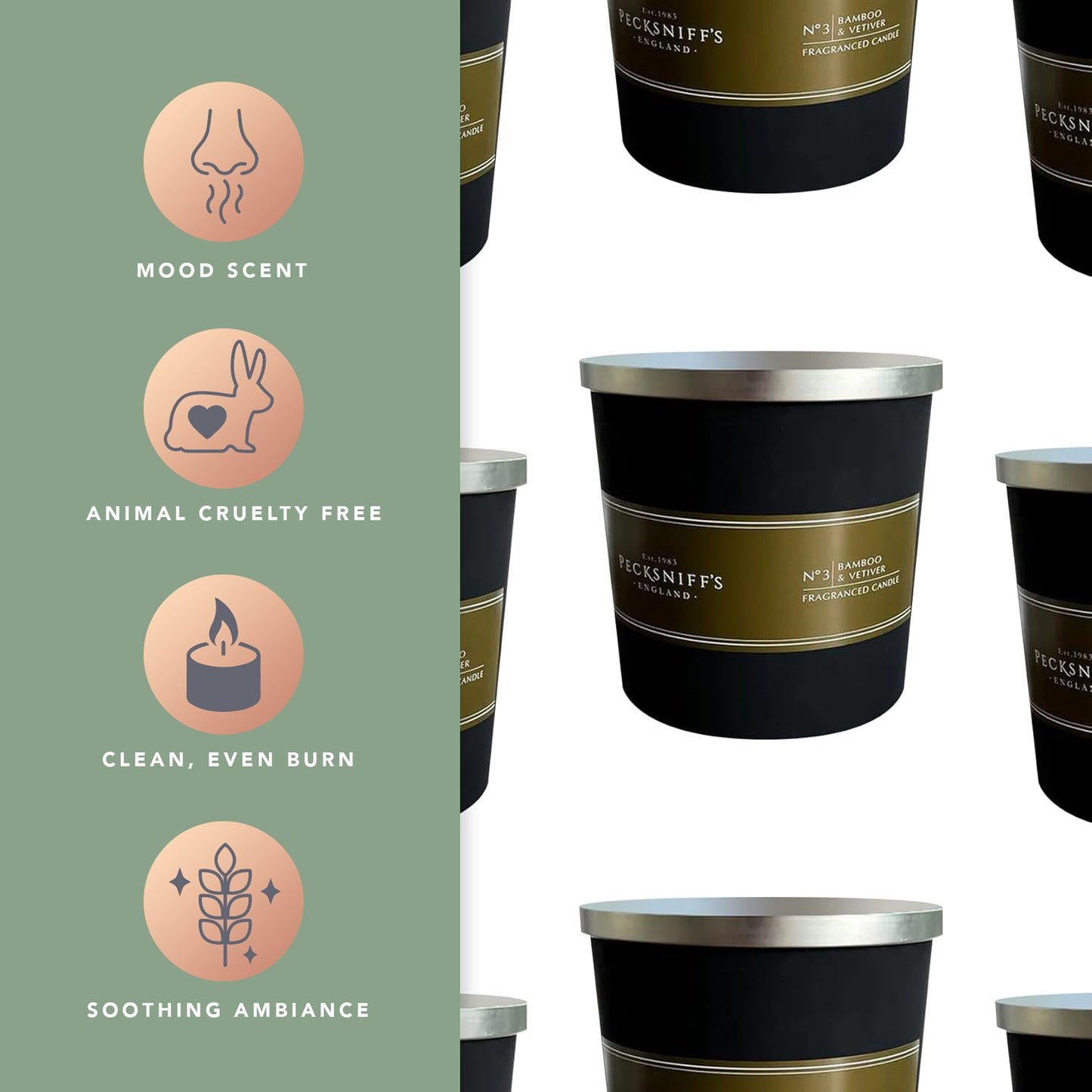 Pecksniffs Bamboo & Vetiver Candle | 3 Wicks, 550g/19.40oz
