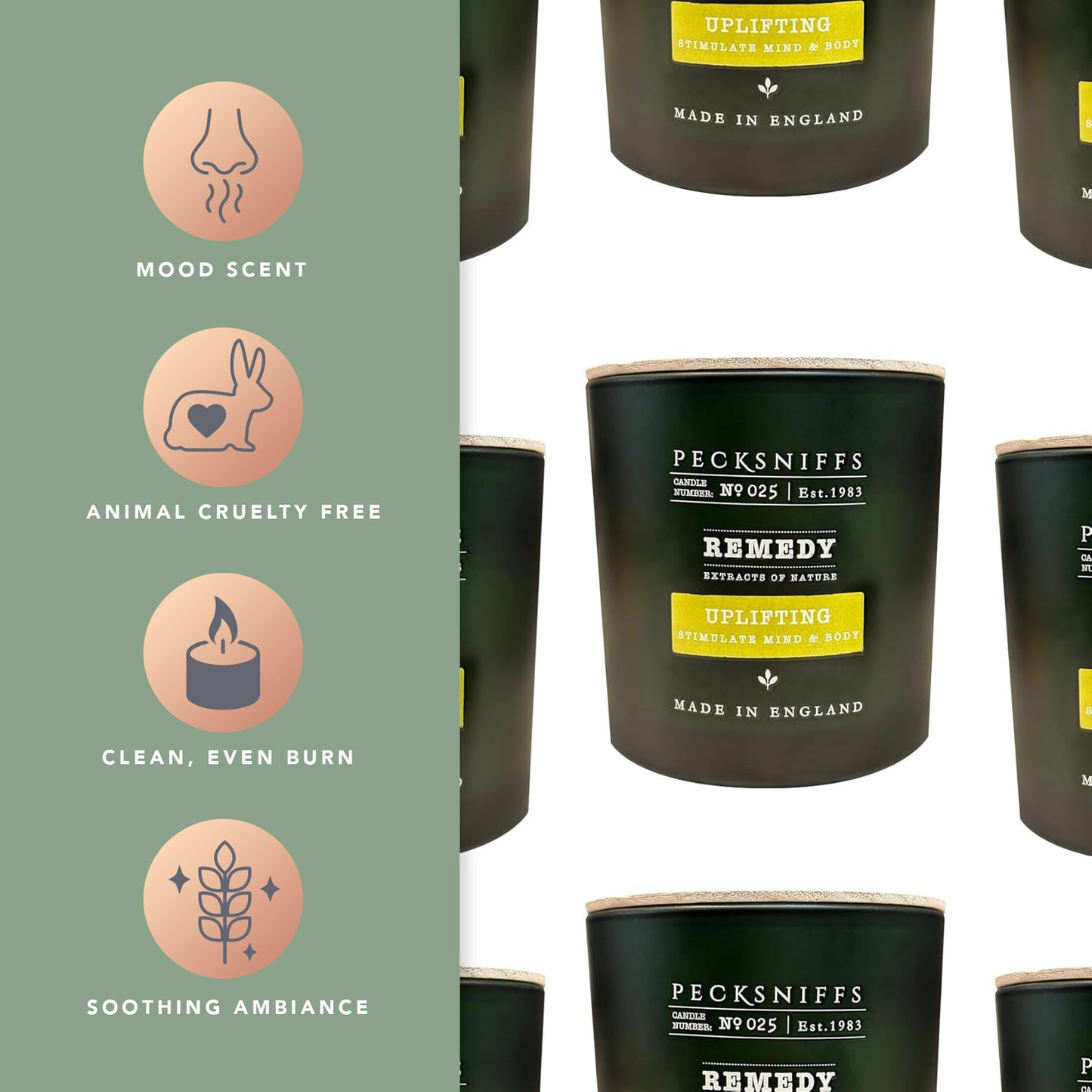 Pecksniffs Remedy Green Tall Uplifting Candle | 3 Wicks, 515g /18.16oz