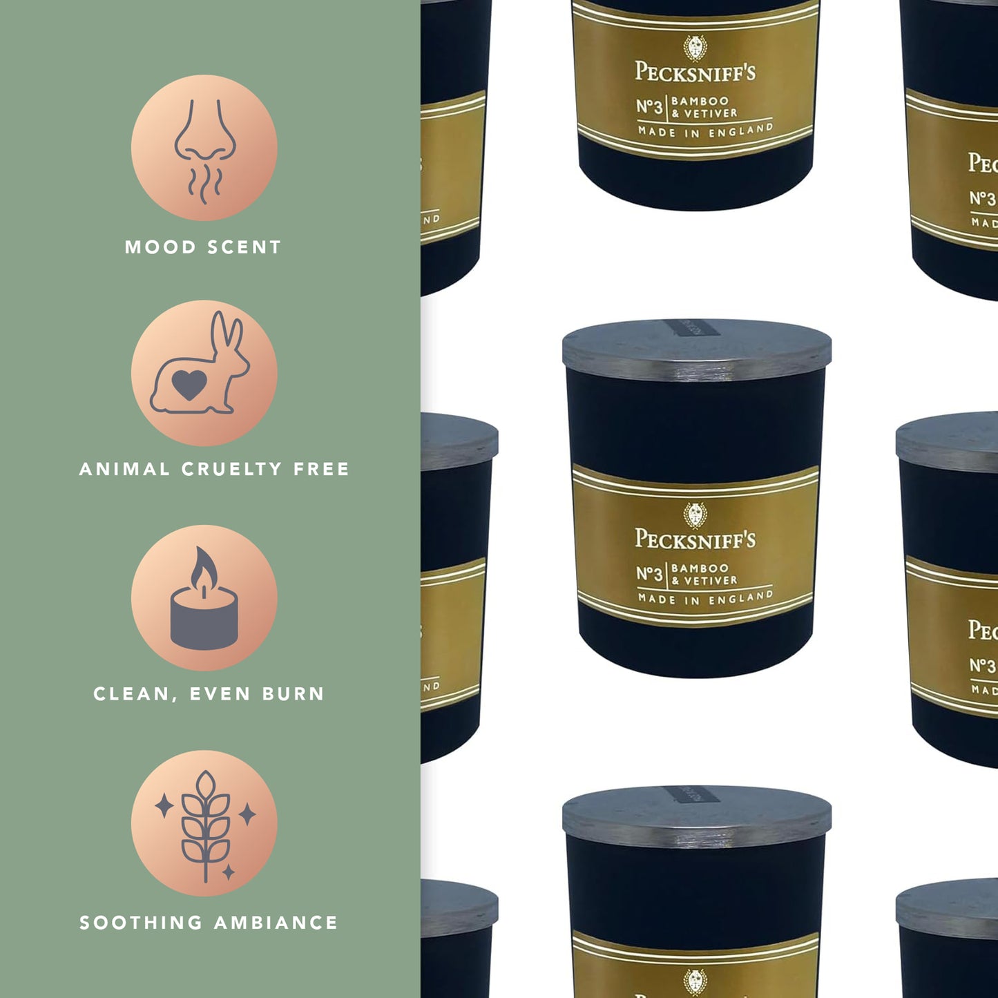 Pecksniffs Bamboo & Vetiver Scented Candle | 1 Wick, 100g/3.5oz