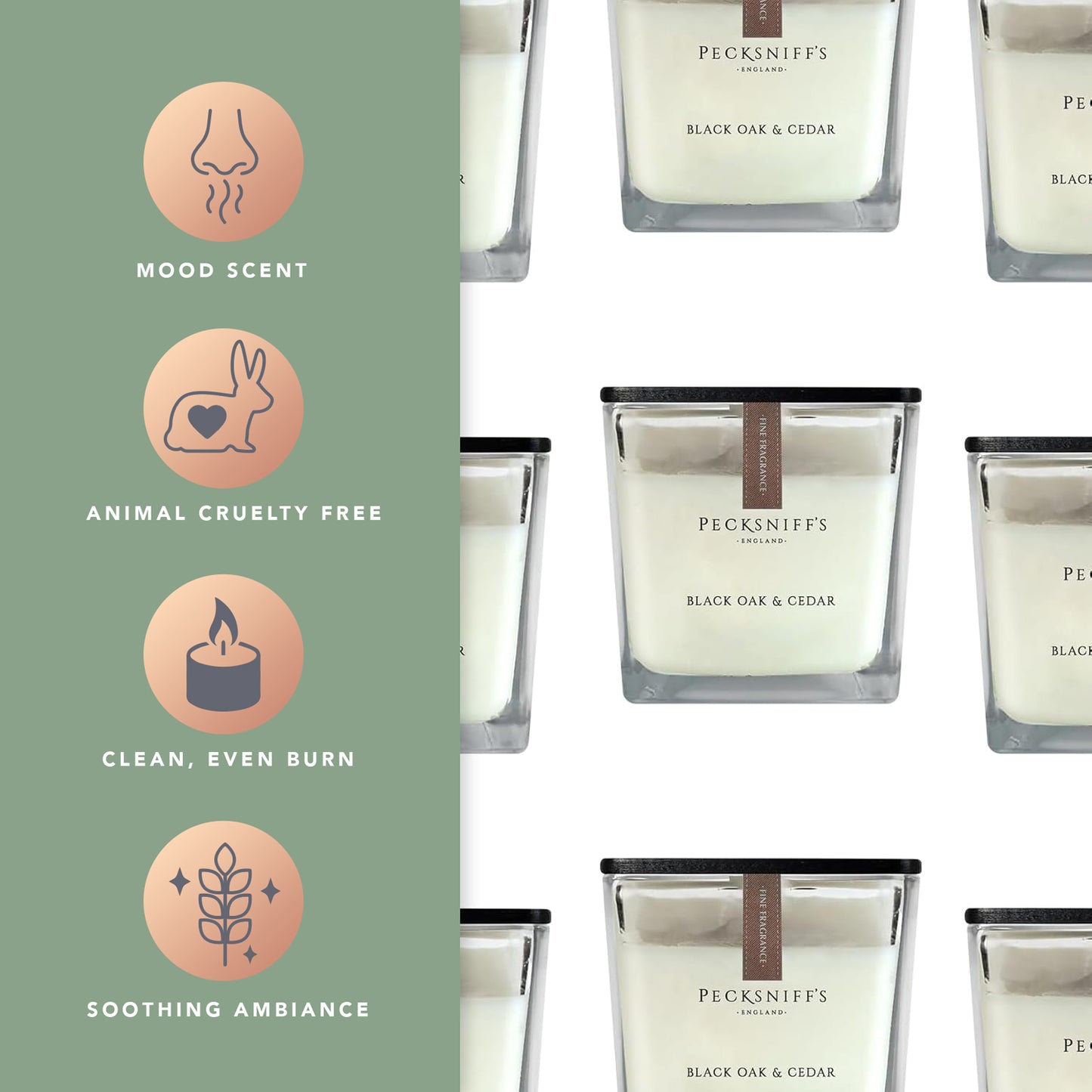 Pecksniffs Prestige Black Oak & Cedar Scented Square Candle | 1 Wick, 190g/6.7oz