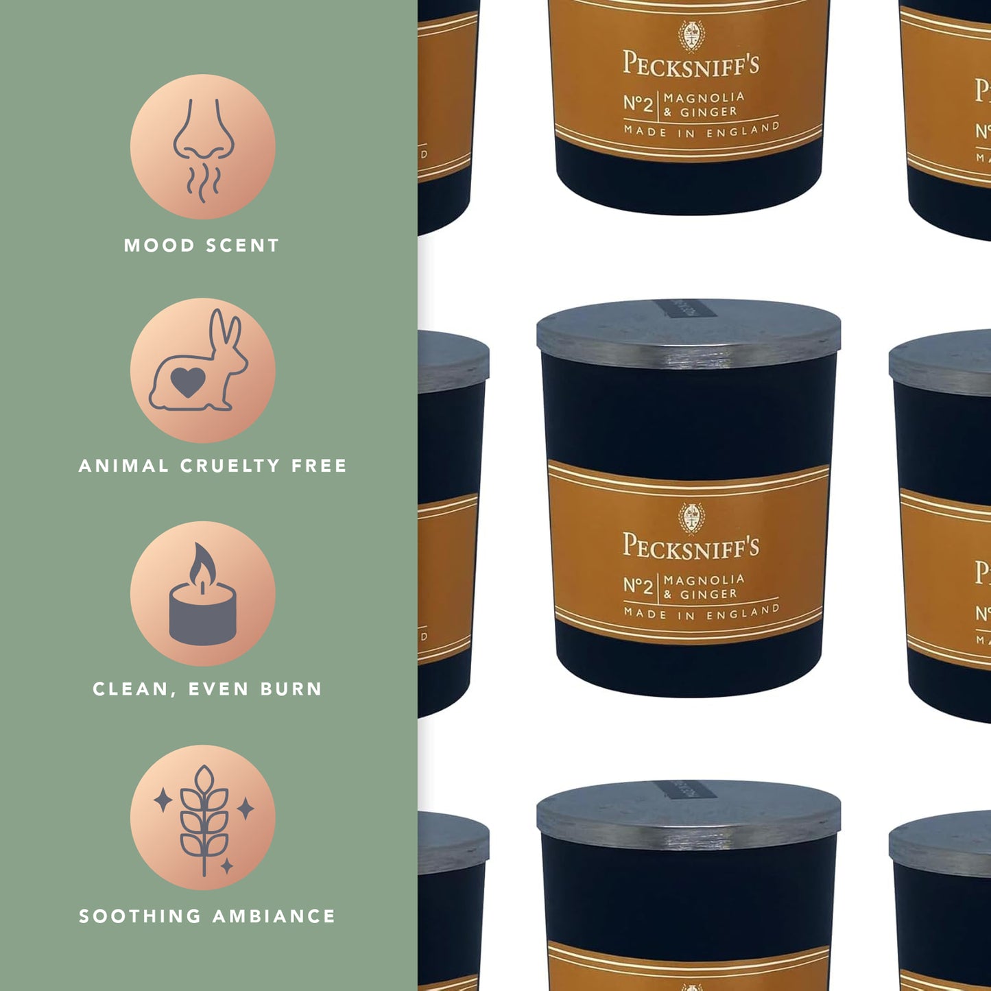 Pecksniffs Magnolia & Ginger Scented Candle | 1 Wick, 100g/3.5oz