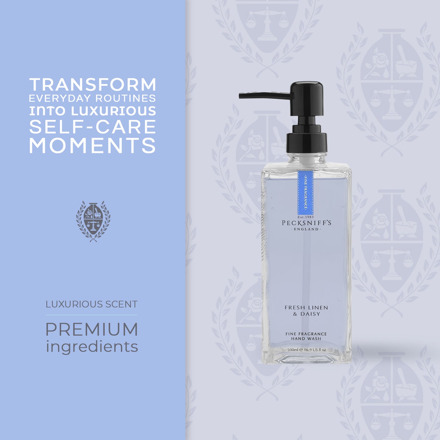 Pecksniffs Fresh Linen & Daisy Fine Fragrance Hand Wash in a Glass Bottle | 500ml, 16.9 Fl oz