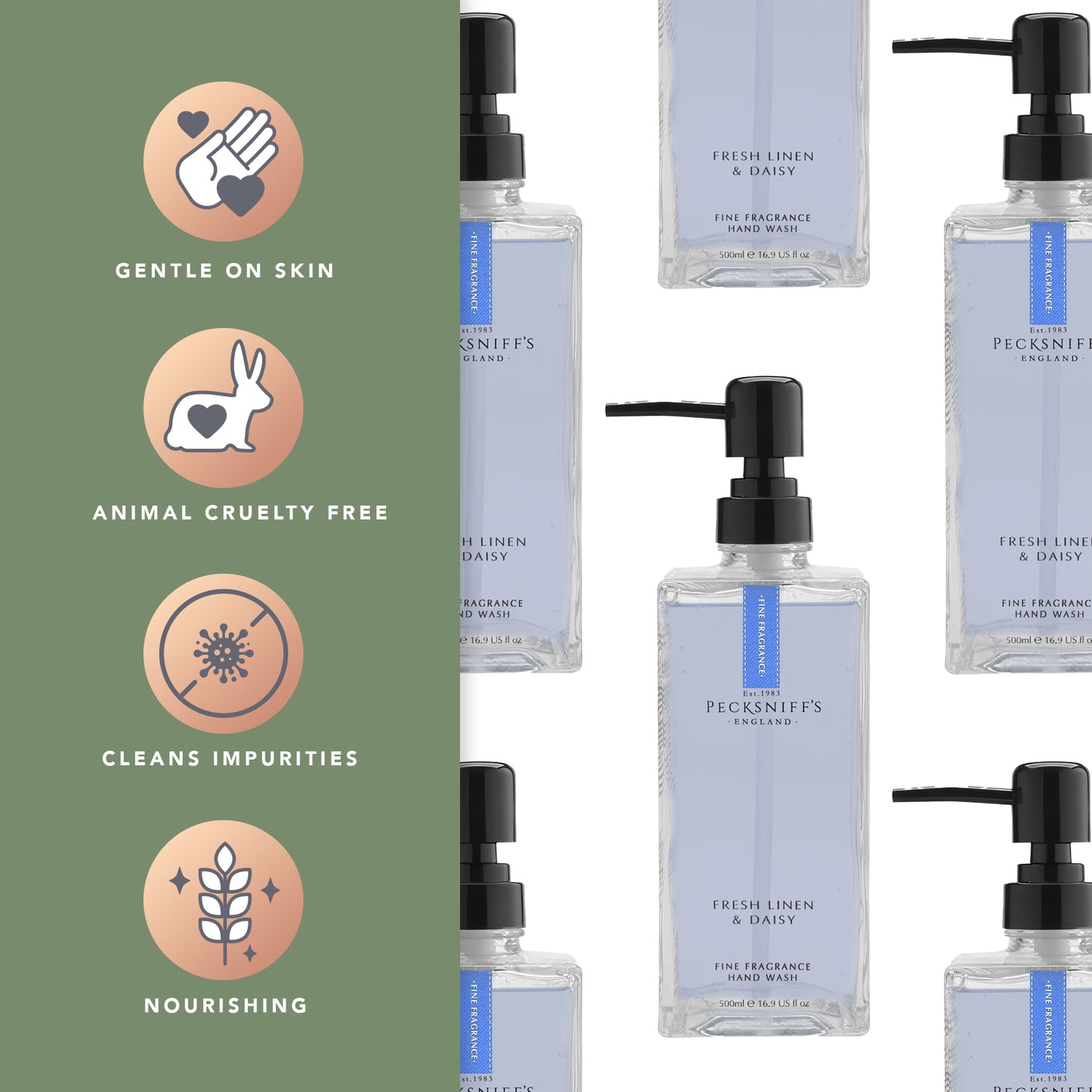 Pecksniffs Fresh Linen & Daisy Fine Fragrance Hand Wash in a Glass Bottle | 500ml, 16.9 Fl oz