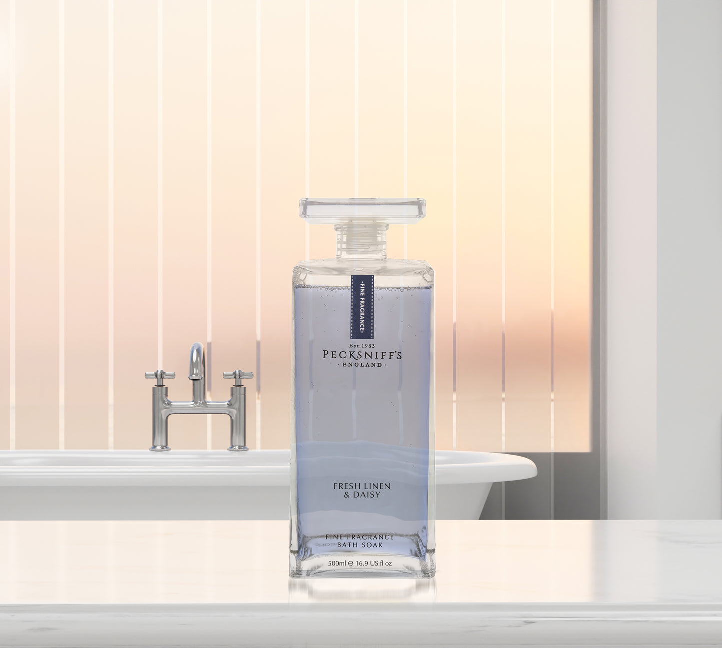 Pecksniff's Prestige Fresh Linen & Daisy Bath Soak Decanter | 500ml/16.9 Fl Oz