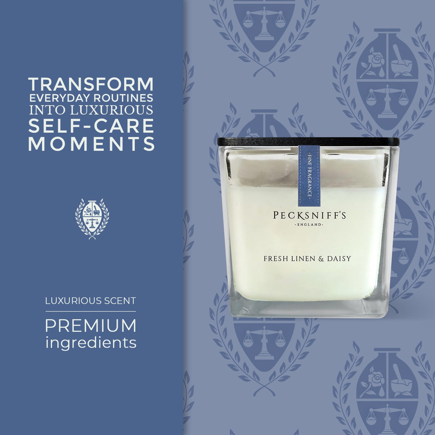 Pecksniffs Prestige Fresh Linen & Daisy Scented Square Candle | 1 Wick, 190g/6.7oz