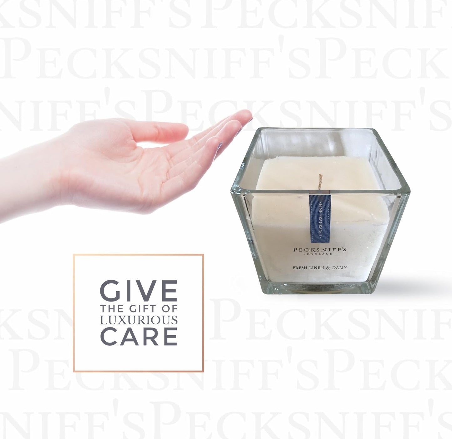 Pecksniffs Prestige Fresh Linen & Daisy Scented Square Candle | 1 Wick, 190g/6.7oz