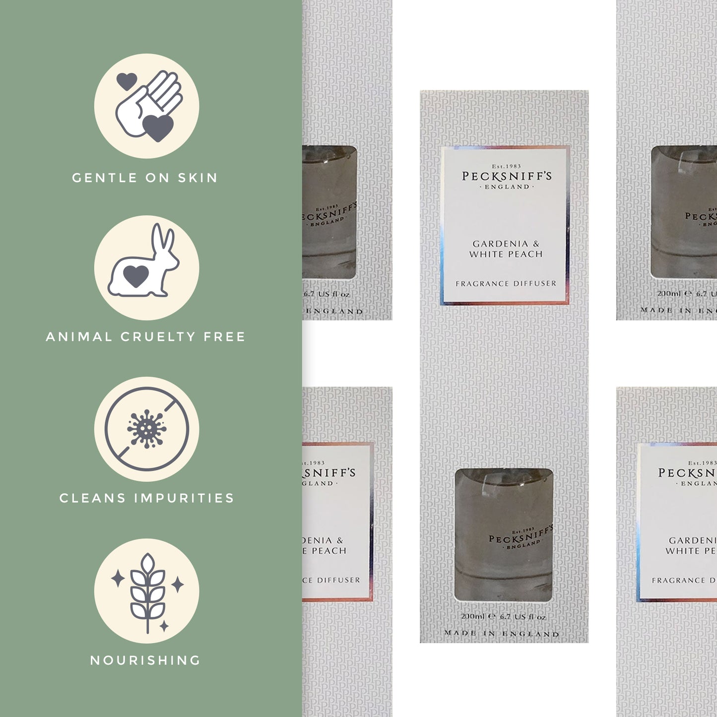 Pecksniffs Gardenia & White Peach Diffuser | 200ml/6.76 Fl Oz