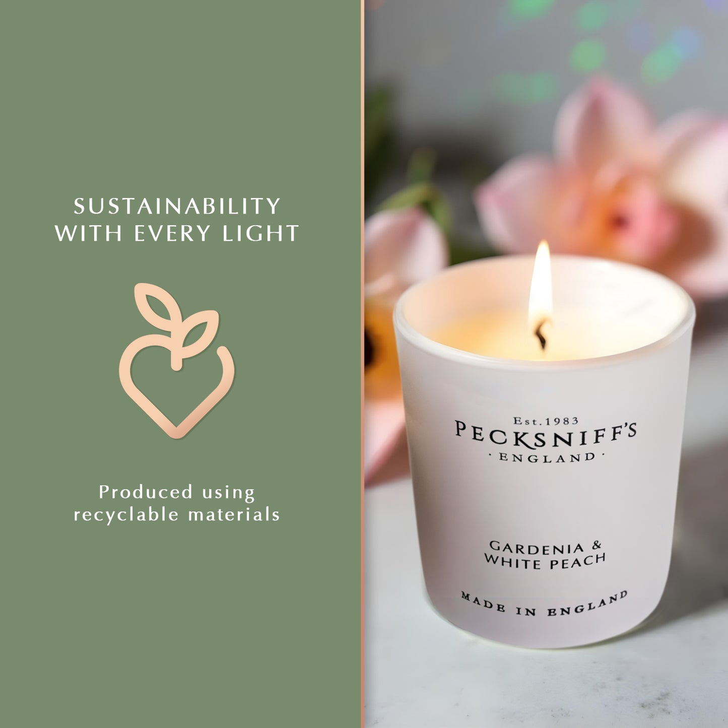 Pecksniff's Gardenia & White Peach Luxury Scented Candle | 1 Wick, 100 g/3.5 oz