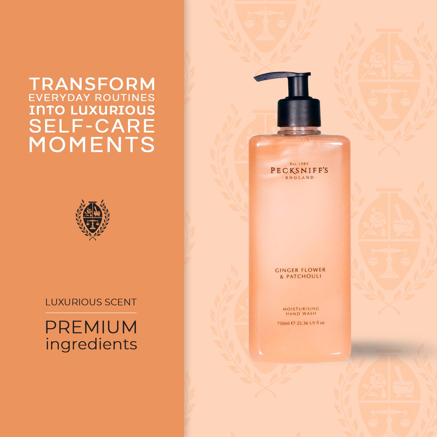 Pecksniffs Classic Ginger Flower & Patchouli Scented Moisturizing Hand Wash | 750ml, 25.3 Fl oz