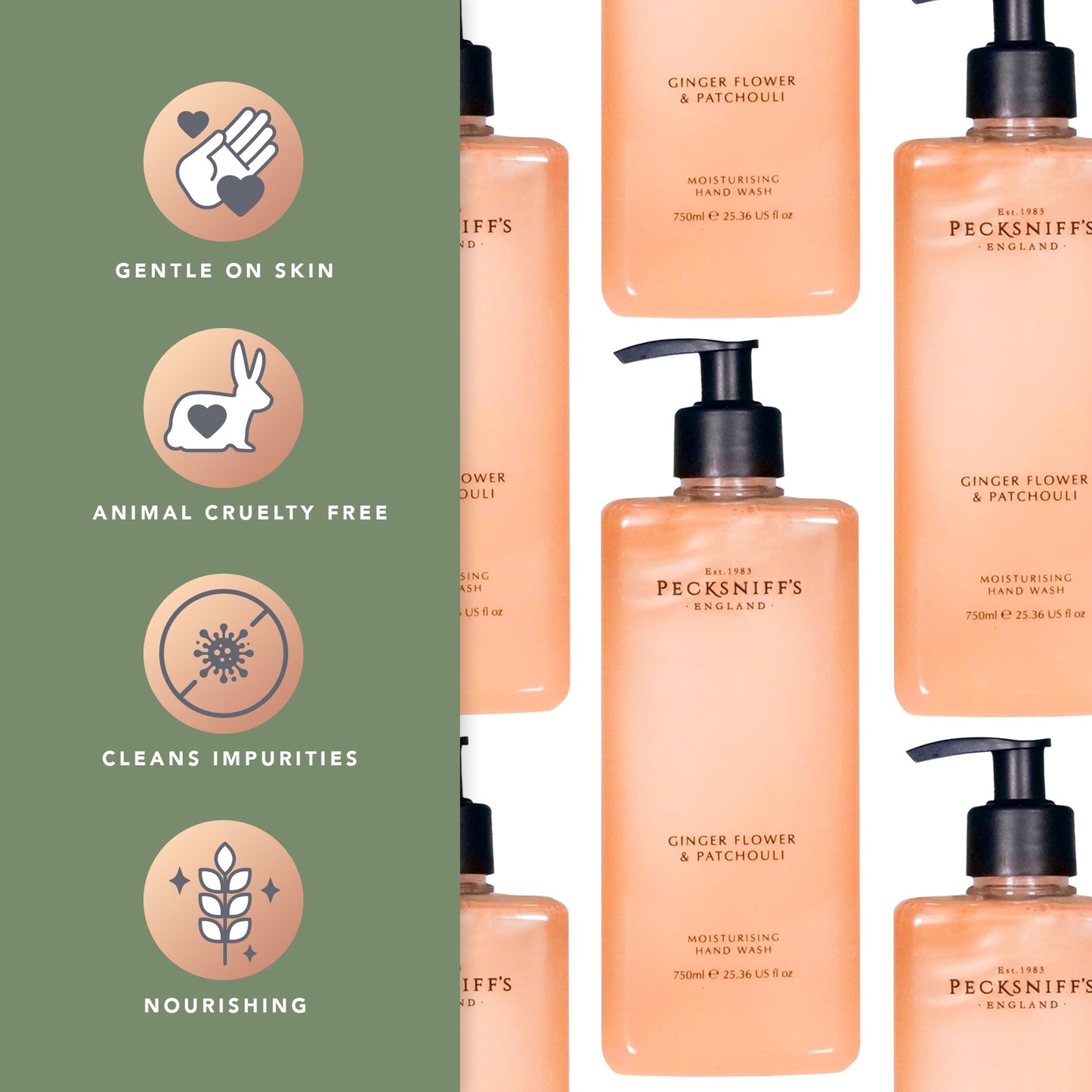 Pecksniffs Classic Ginger Flower & Patchouli Scented Moisturizing Hand Wash | 750ml, 25.3 Fl oz