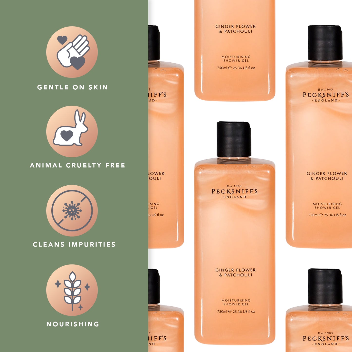 Pecksniff's Ginger Flower & Patchouli Moisturizing Shower Gel | 750 ml/25.3 Fl Oz