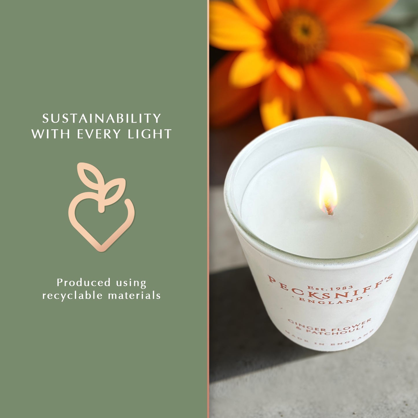 Pecksniff's Ginger Flower & Patchouli Luxury Scented Candle | 1 Wick, 100 g/3.5 oz