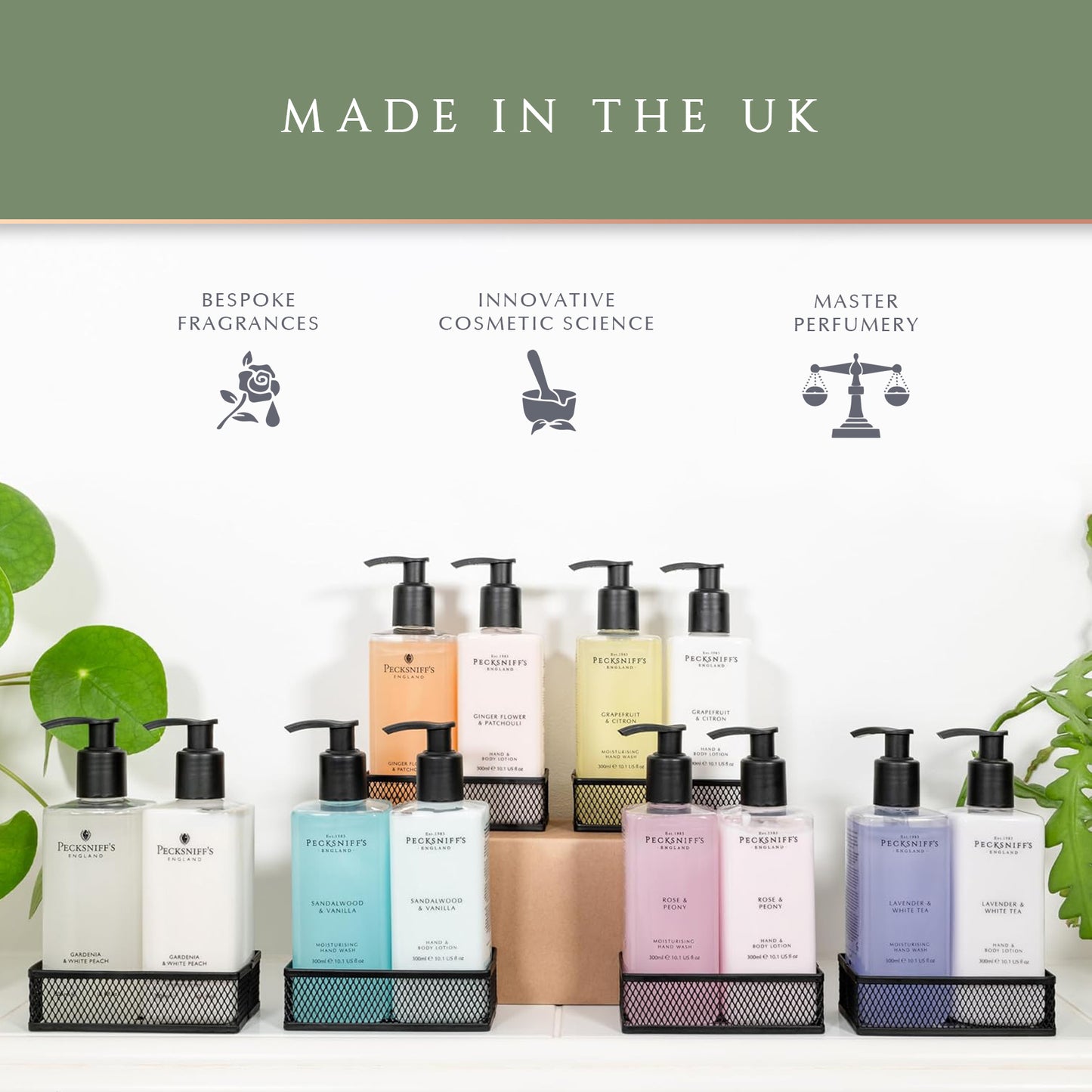 Pecksniffs Ginger Flower & Patchouli Classic Hand Wash, Lotion & Caddy