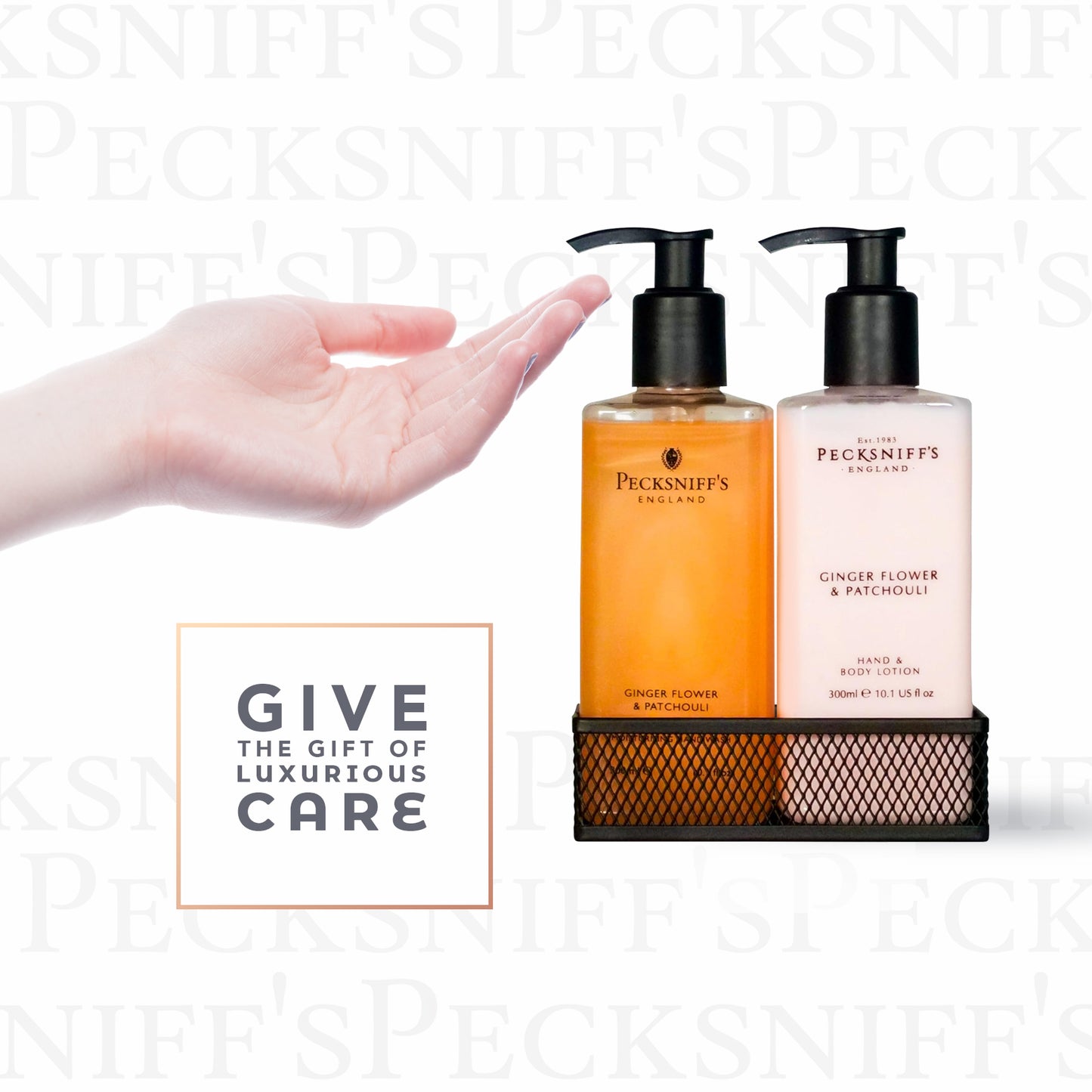 Pecksniffs Ginger Flower & Patchouli Classic Hand Wash, Lotion & Caddy