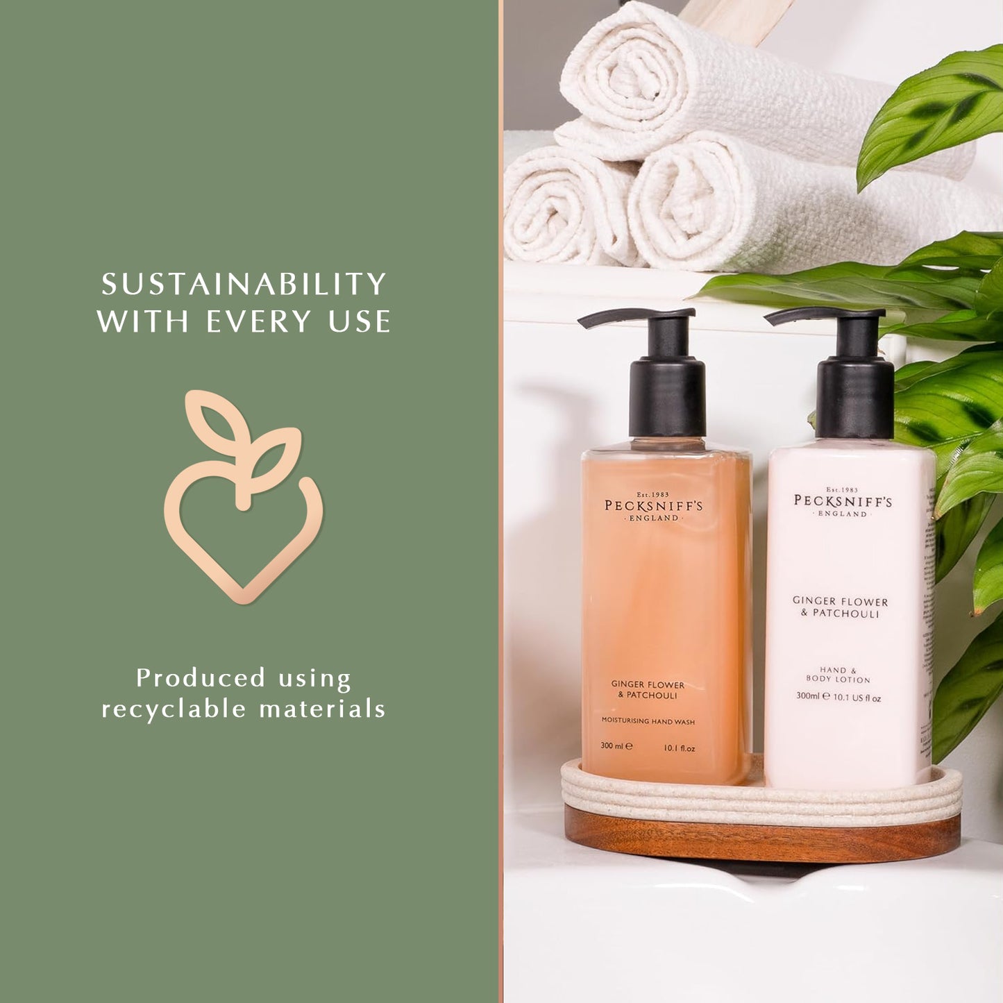Pecksniffs Ginger Flower & Patchouli Classic Hand Wash, Lotion & Caddy