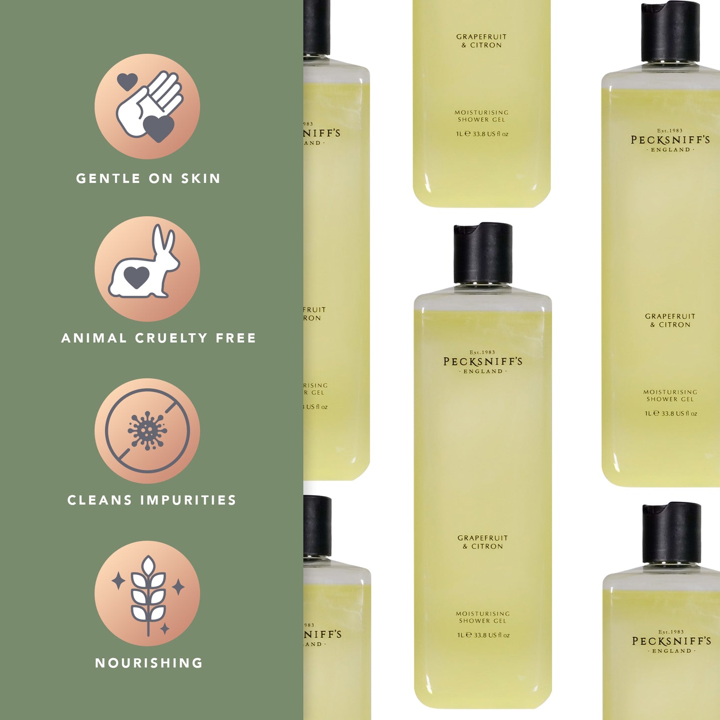 Pecksniffs Grapefruit & Citron Moisturizing Shower Gel | 1000 ml / 33.80 Fl Oz