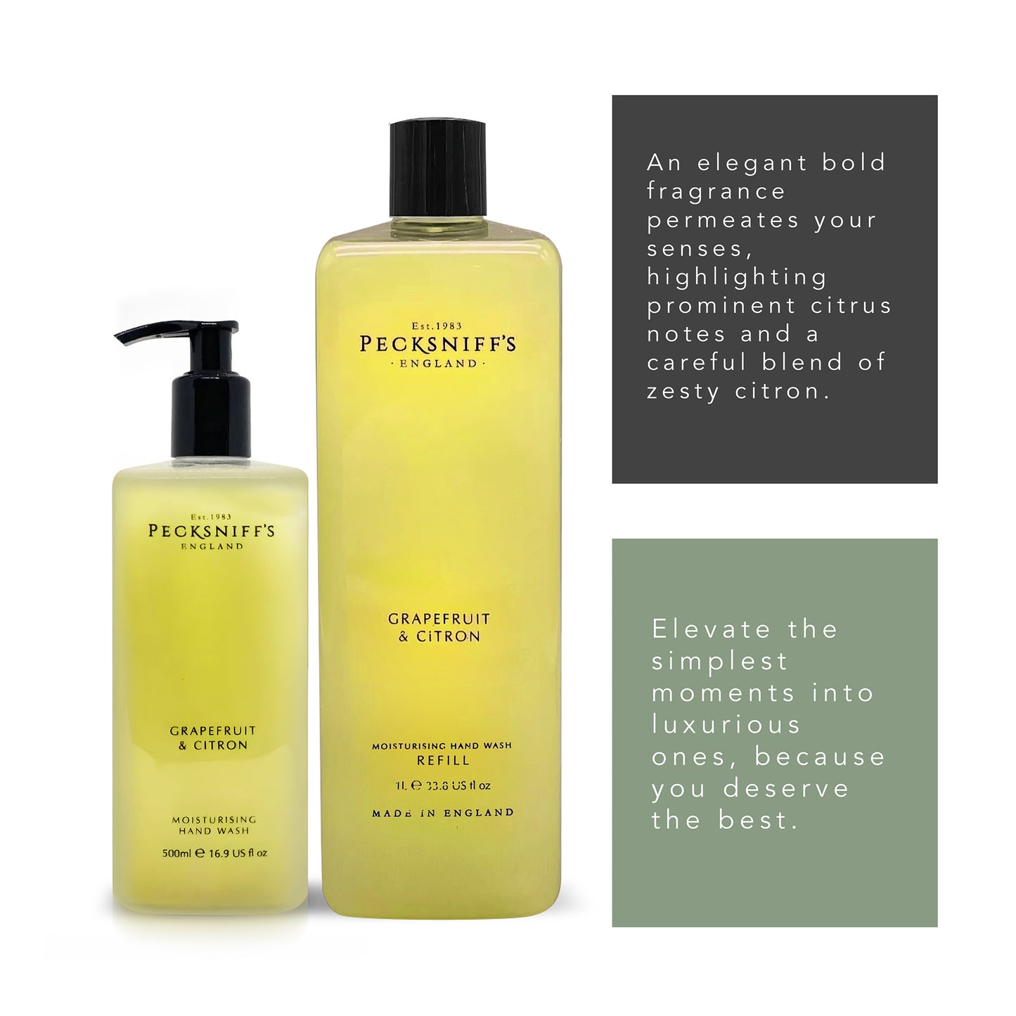 Pecksniffs Classic Grapefruit & Citron Moisturizing Hand Wash 500ml/16.9 Fl oz and Hand Wash Refill 1L/1000ml,33.8 Oz