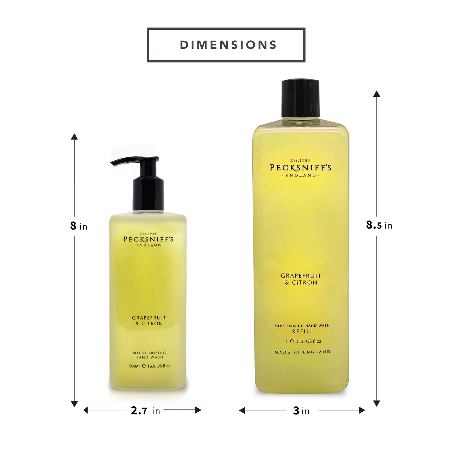 Pecksniffs Classic Grapefruit & Citron Moisturizing Hand Wash 500ml/16.9 Fl oz and Hand Wash Refill 1L/1000ml,33.8 Oz
