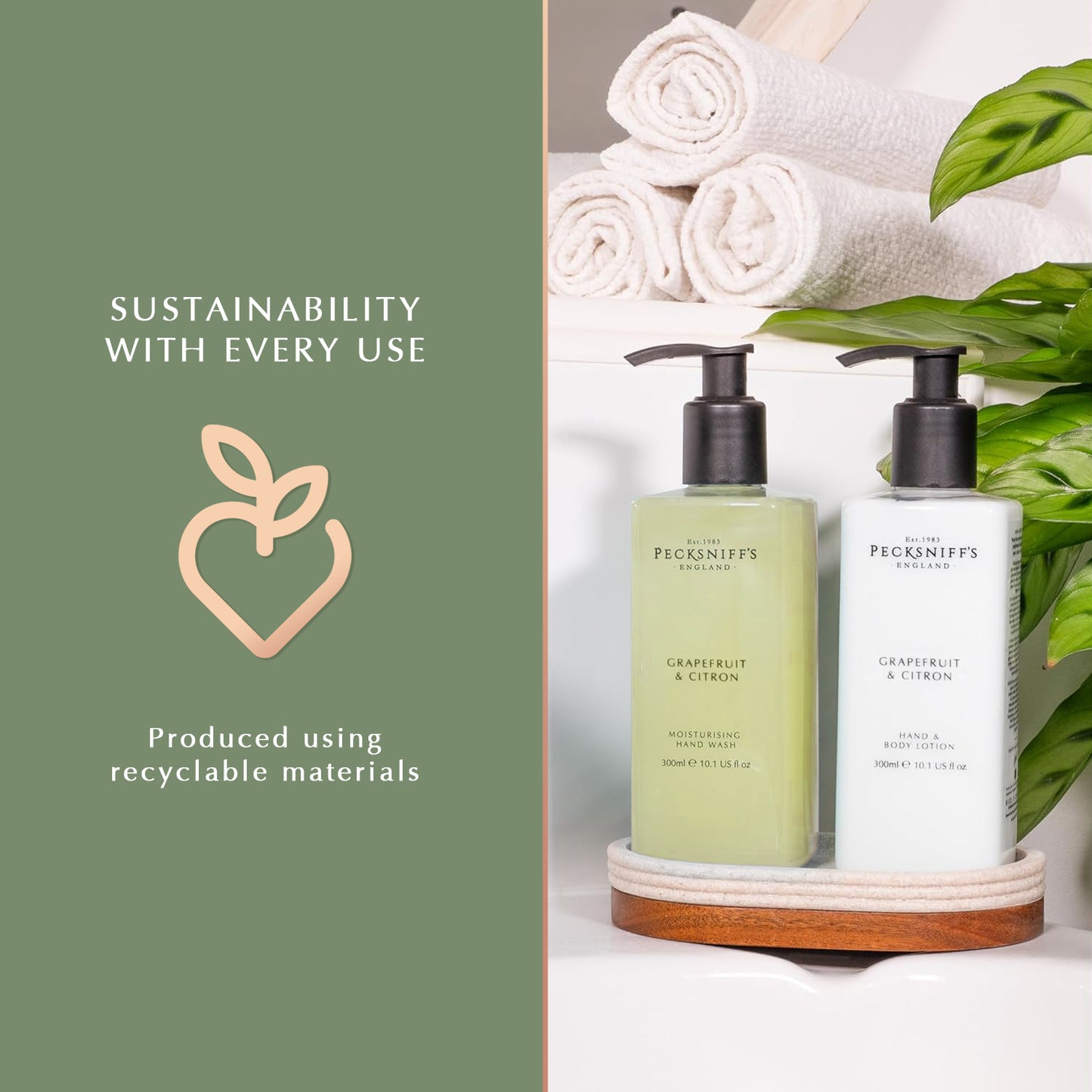 Pecksniffs Grapefruit & Citron Moisturizing Hand Wash and Hand Lotion in a Black Mesh Caddy | 300ml/10.14 Fl oz