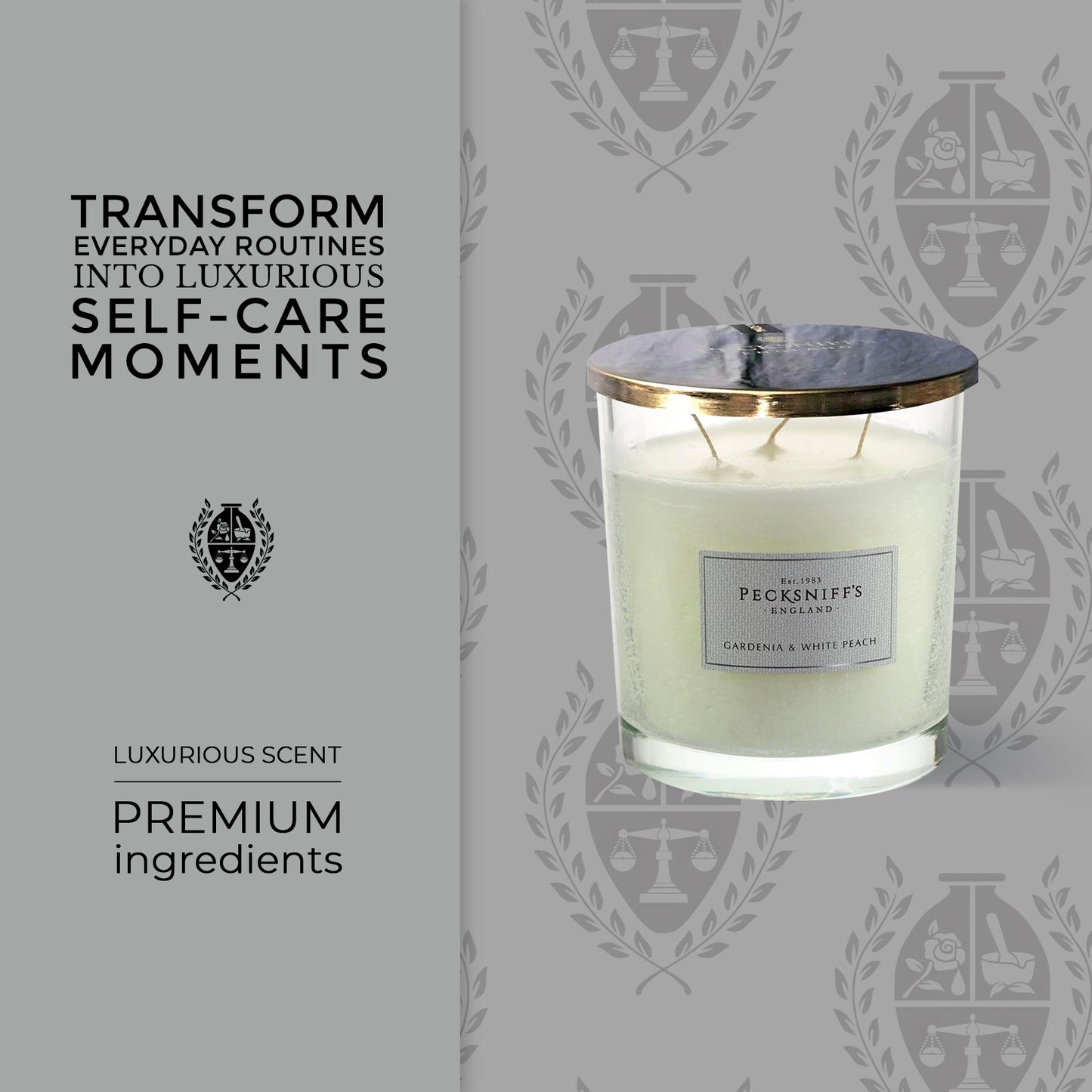 Pecksniffs Classic Gardenia & White Peach Scented Candle | 3 Wicks, 550g/19.4oz