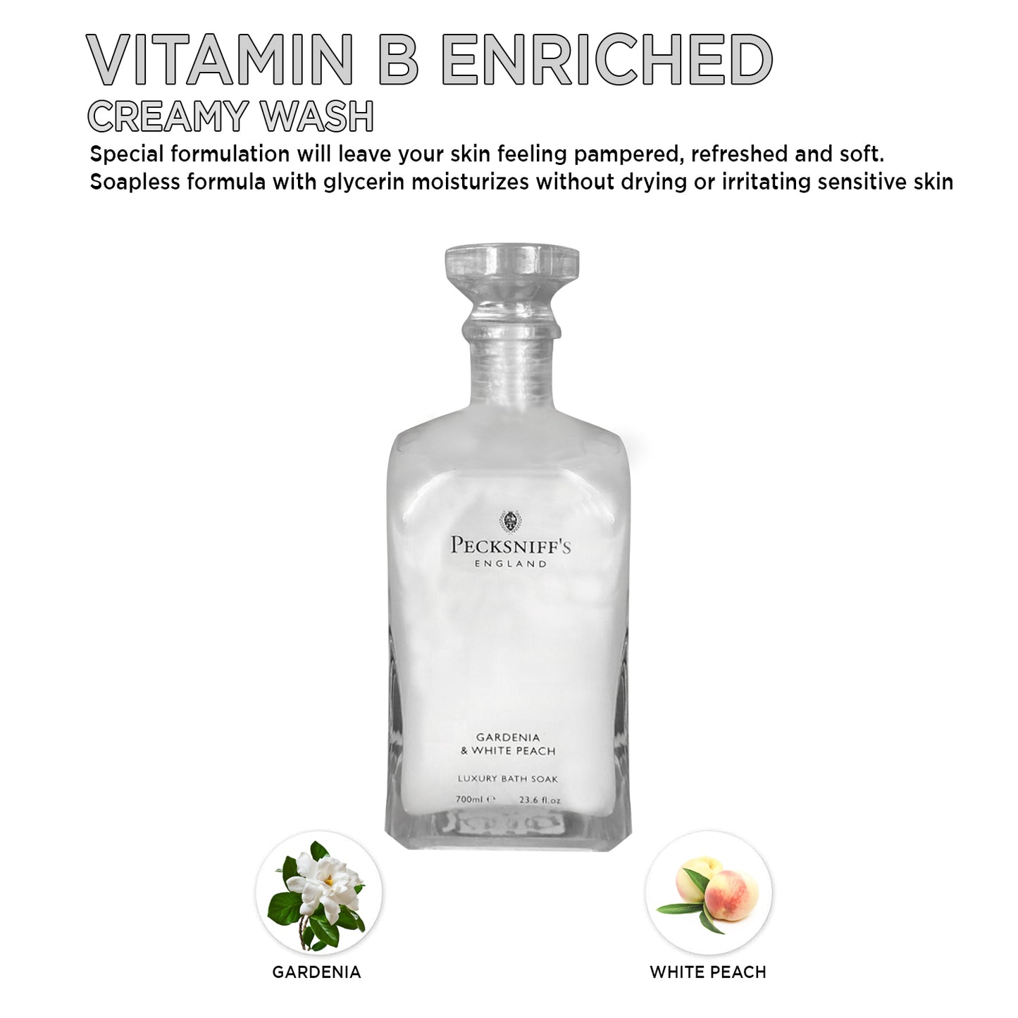 Pecksniffs Gardenia & White Peach Luxury Bath Soak | 700ml /23.6 Fl Oz