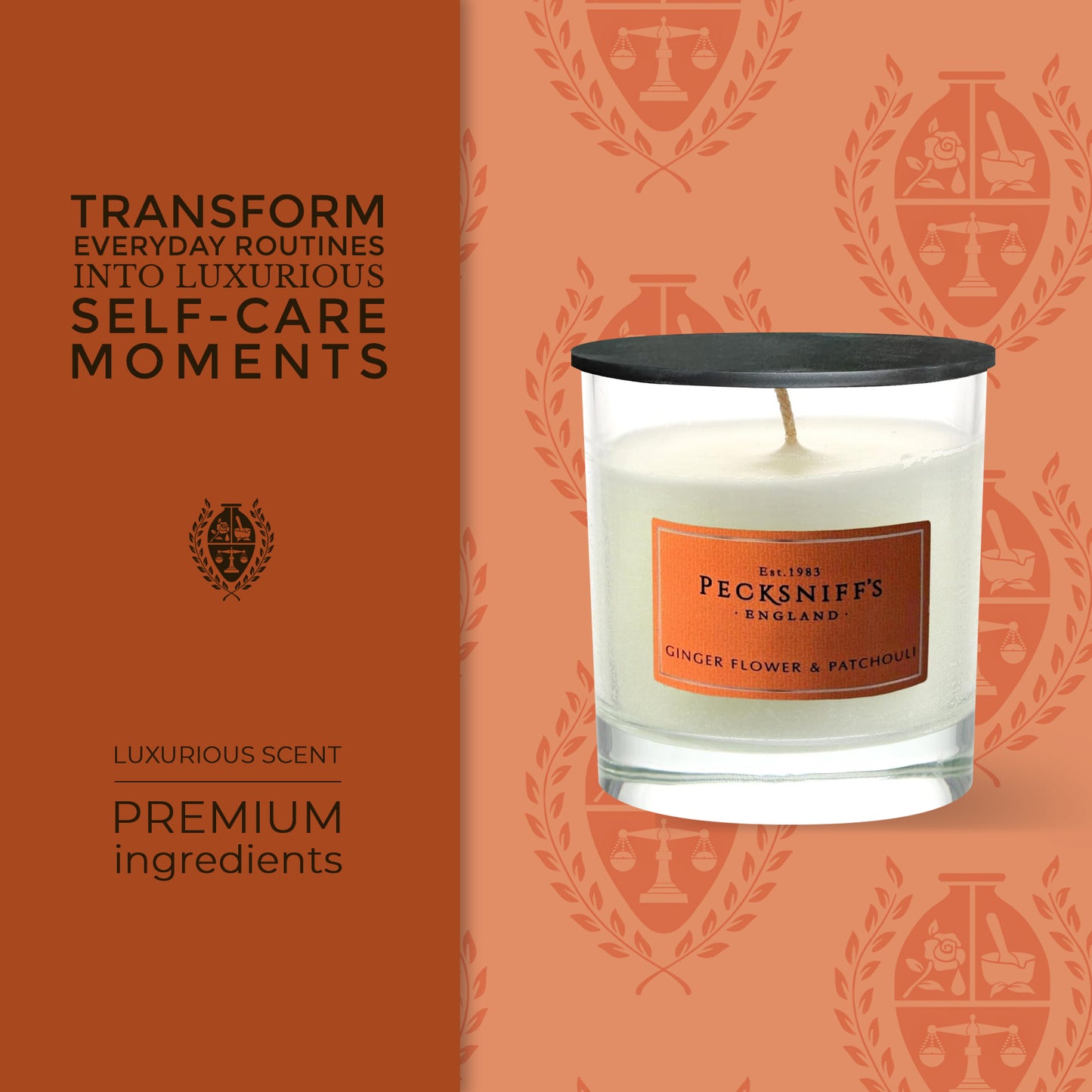 Pecksniff's Classic Ginger Flower & Patchouli Scented Candle | 1 Wick, 184g/6.49oz
