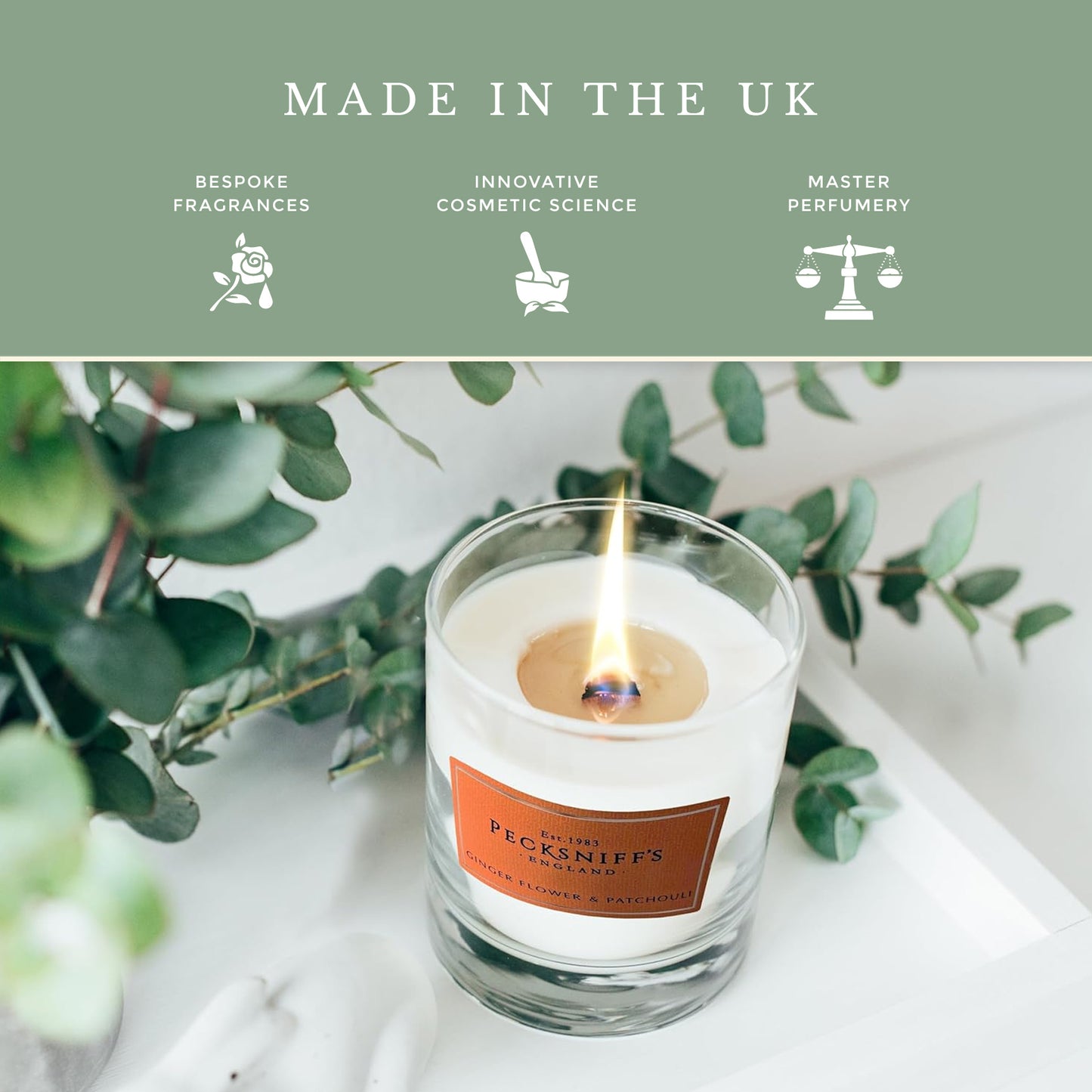 Pecksniff's Classic Ginger Flower & Patchouli Scented Candle | 1 Wick, 184g/6.49oz
