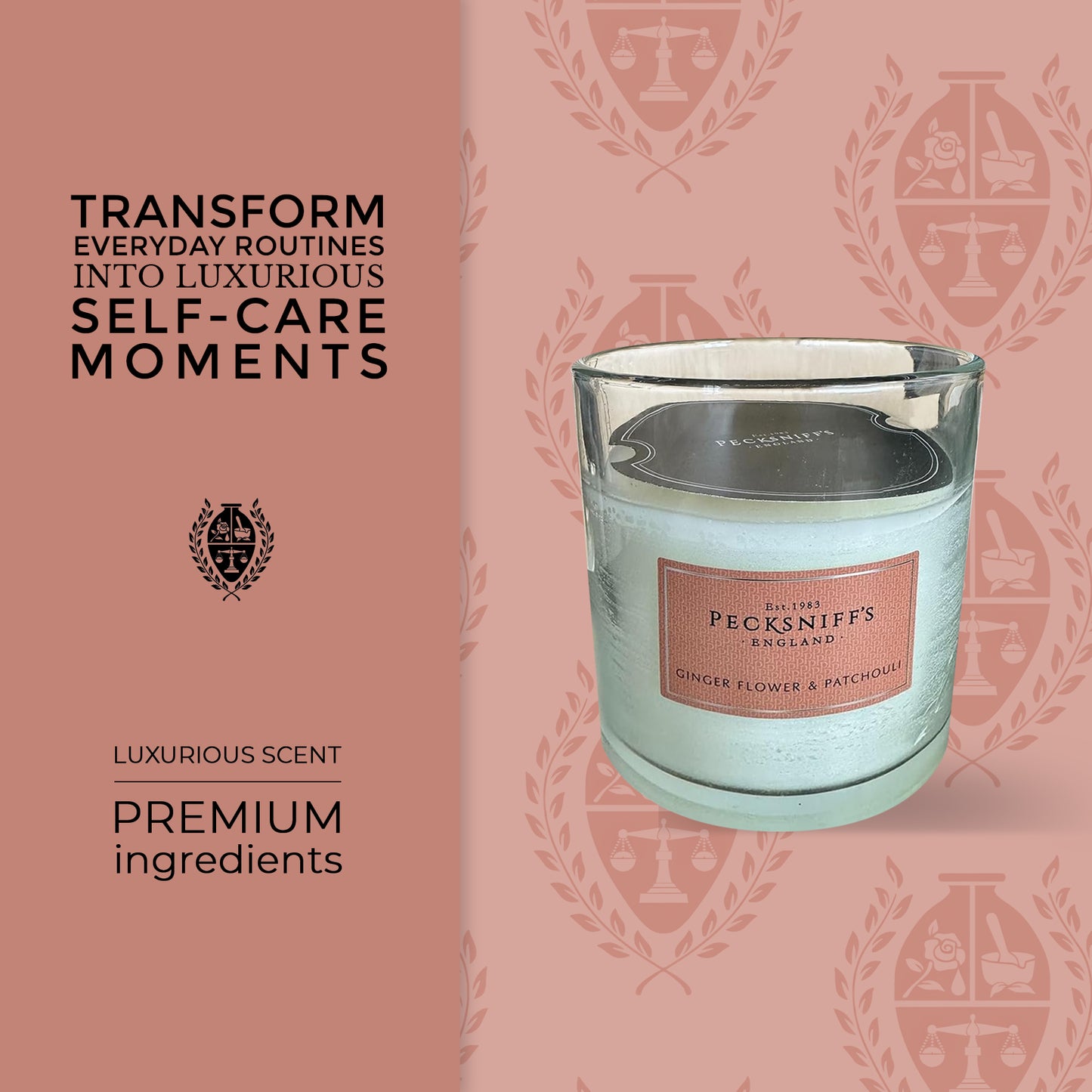 Pecksniffs Classic Gingerflower & Patchouli Scented Candle with Dust Cover | 3 Wicks, 550g/19.4oz