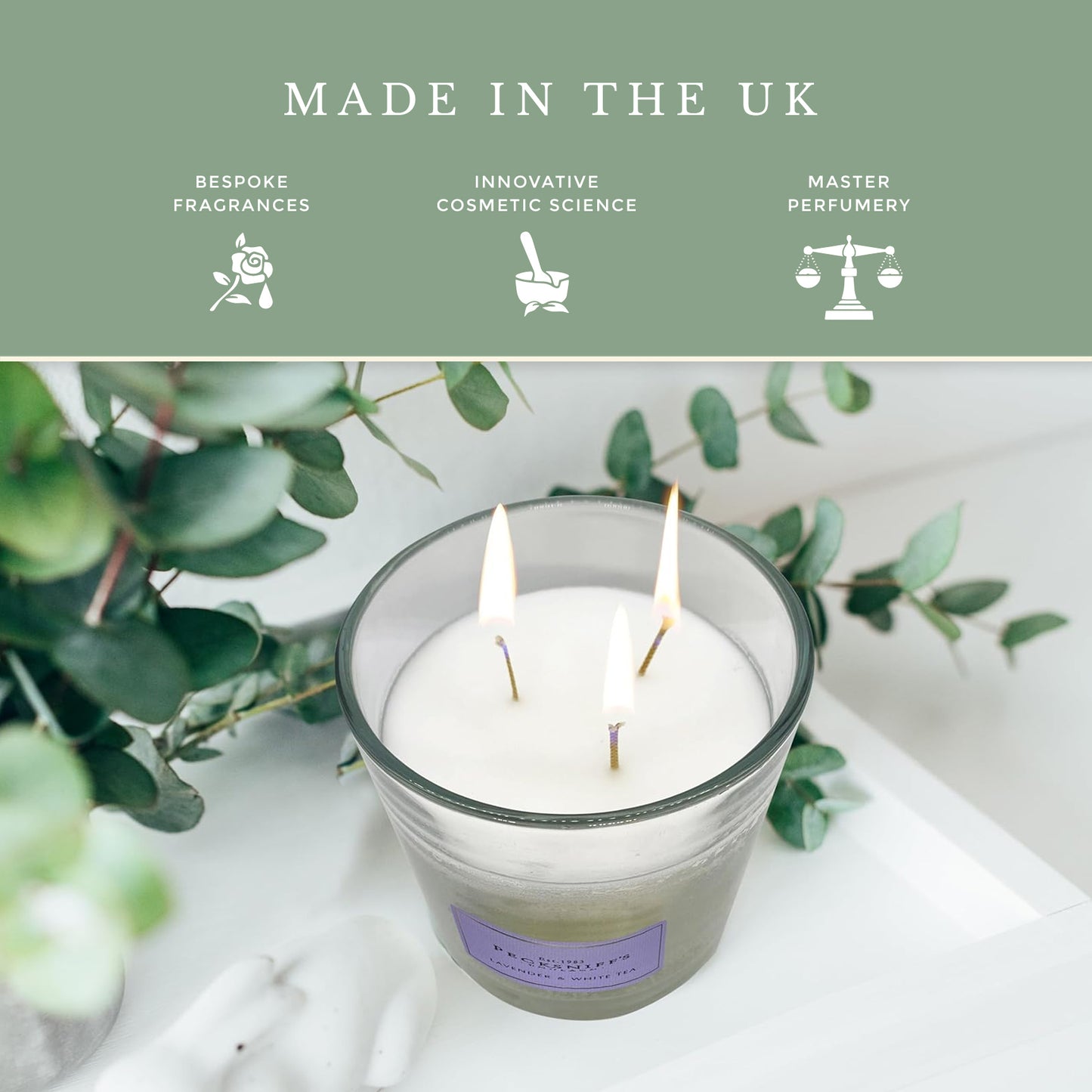 Pecksniff's Classic Lavender & White Tea Scented Candle | 3 Wicks, 550g/19.4oz