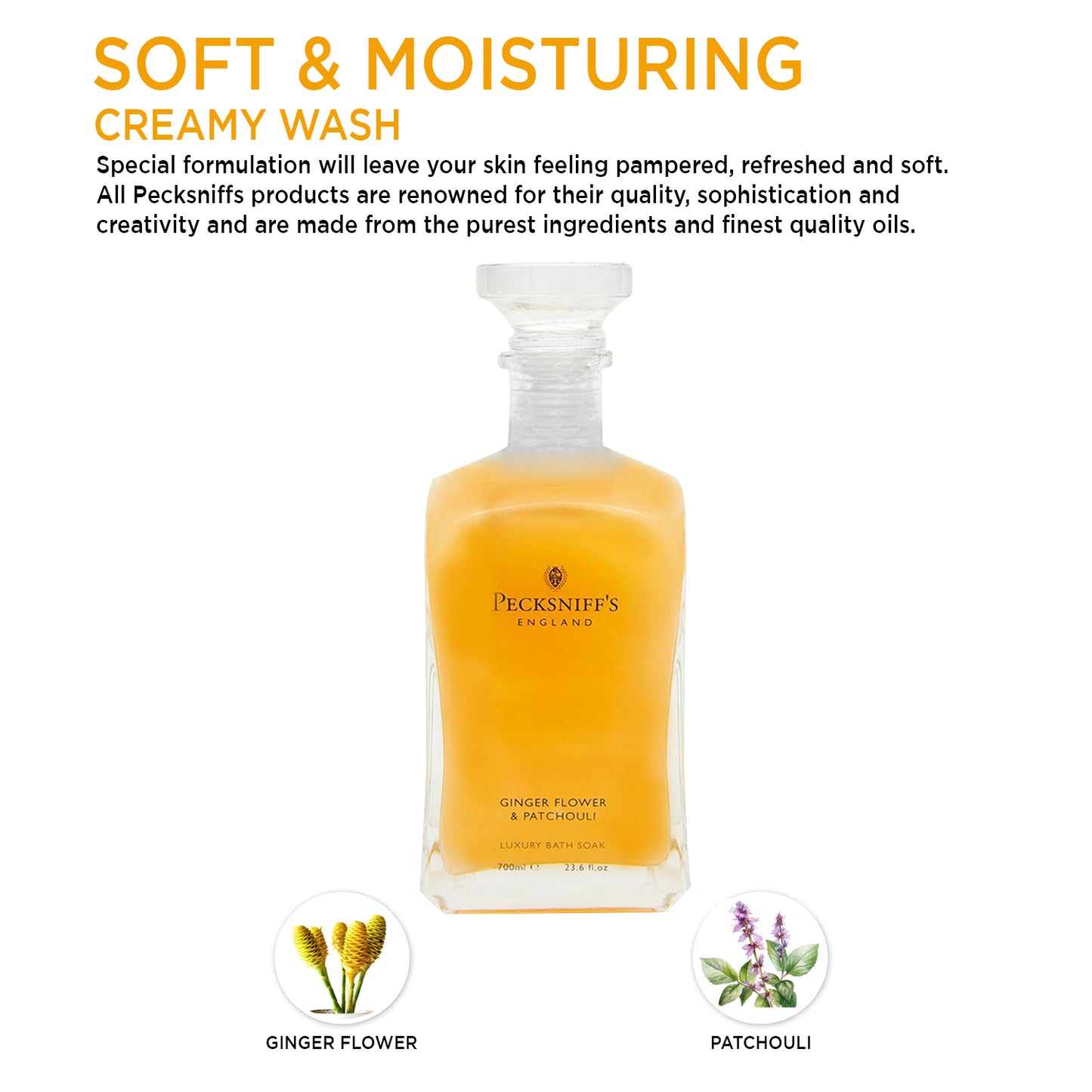 Pecksniffs Ginger Flower & Patchouli Luxury Bath Soak | 700ml /23.6 Fl Oz