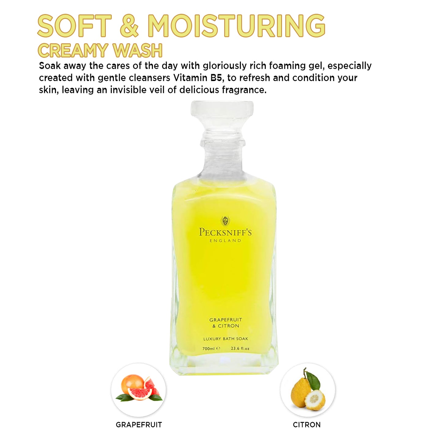 Pecksniffs Grapefruit & Citron Luxury Bath Soak | 700ml /23.6 Fl Oz