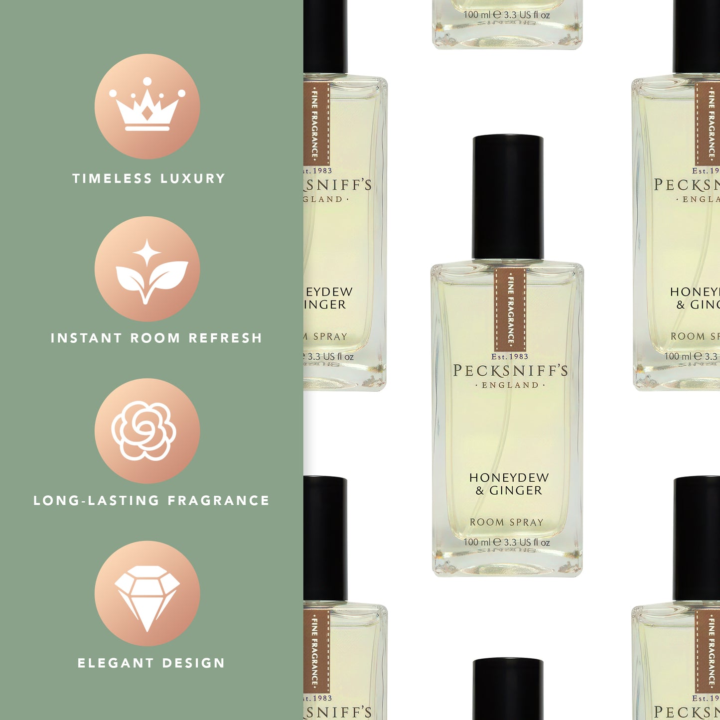 Pecksniffs Honeydew & Ginger Classic Room Spray | 100ml/3.38 Fl Oz