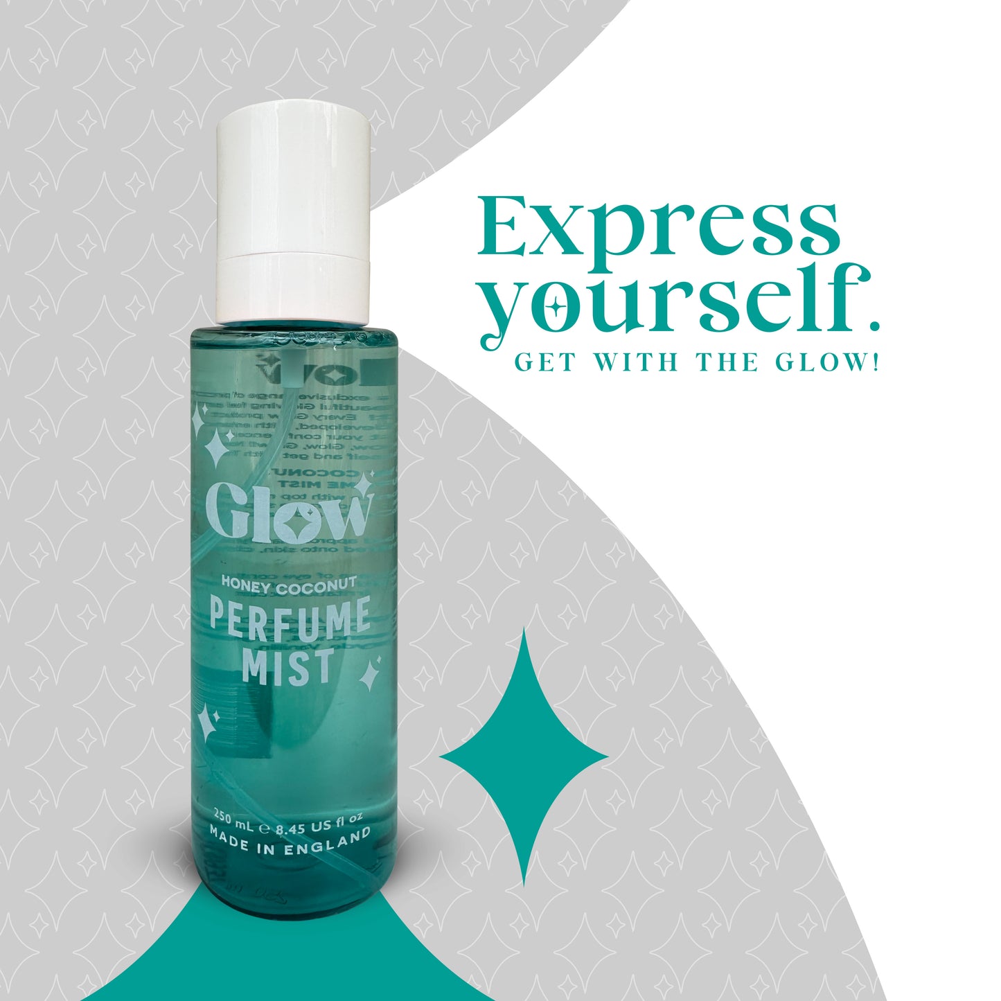 Glow Perfume Mist, Honey Coconut Body Spray, 250 ml / 8.45 fl oz, Made in England
