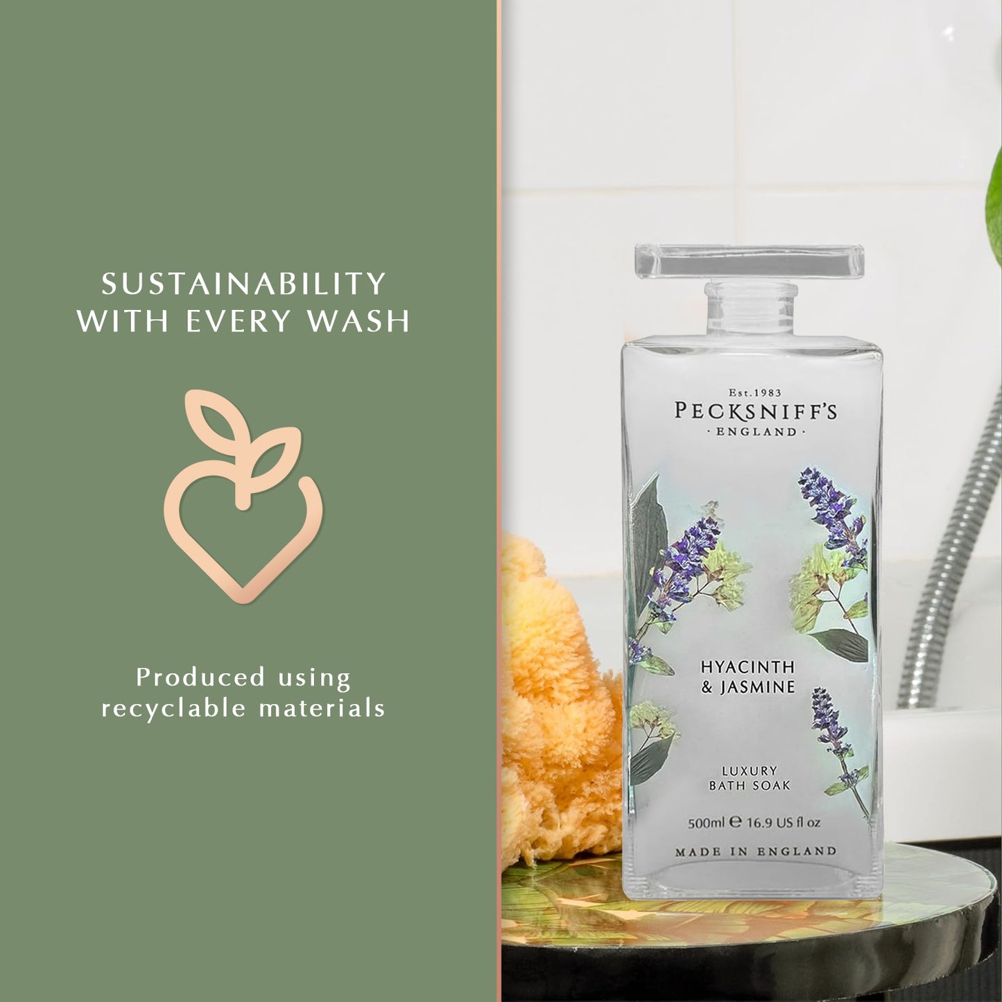 Pecksniffs Hyacinth & Jasmine Bath Soak Decanter | 500ml/16.9 Fl Oz