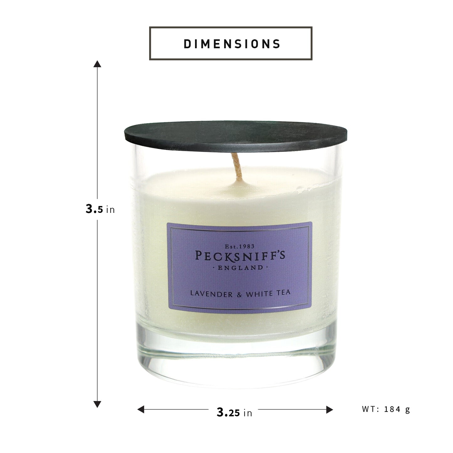 Pecksniff's Classic Lavender & White Tea Scented Candle | 1 Wick, 184g/6.49oz