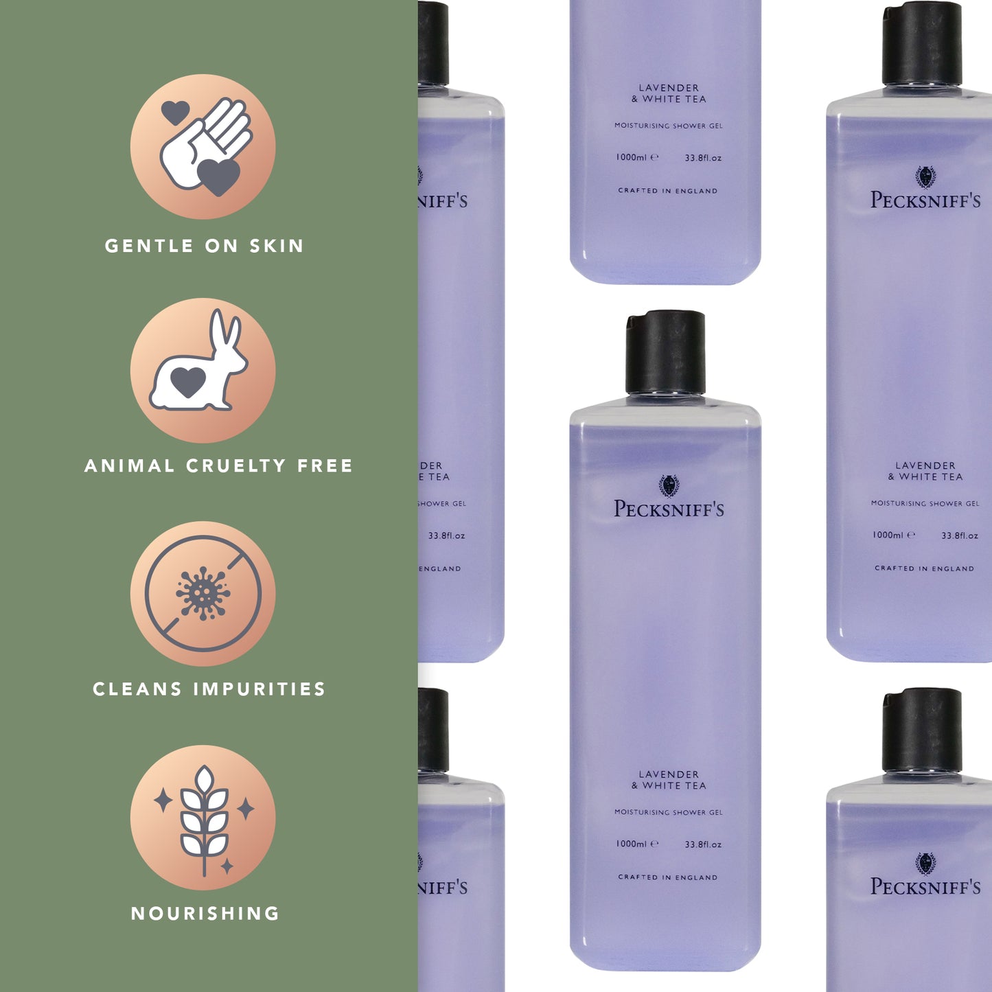 Pecksniffs Lavender & White Tea Moisturizing Shower Gel | 1000 ml / 33.80 Fl Oz