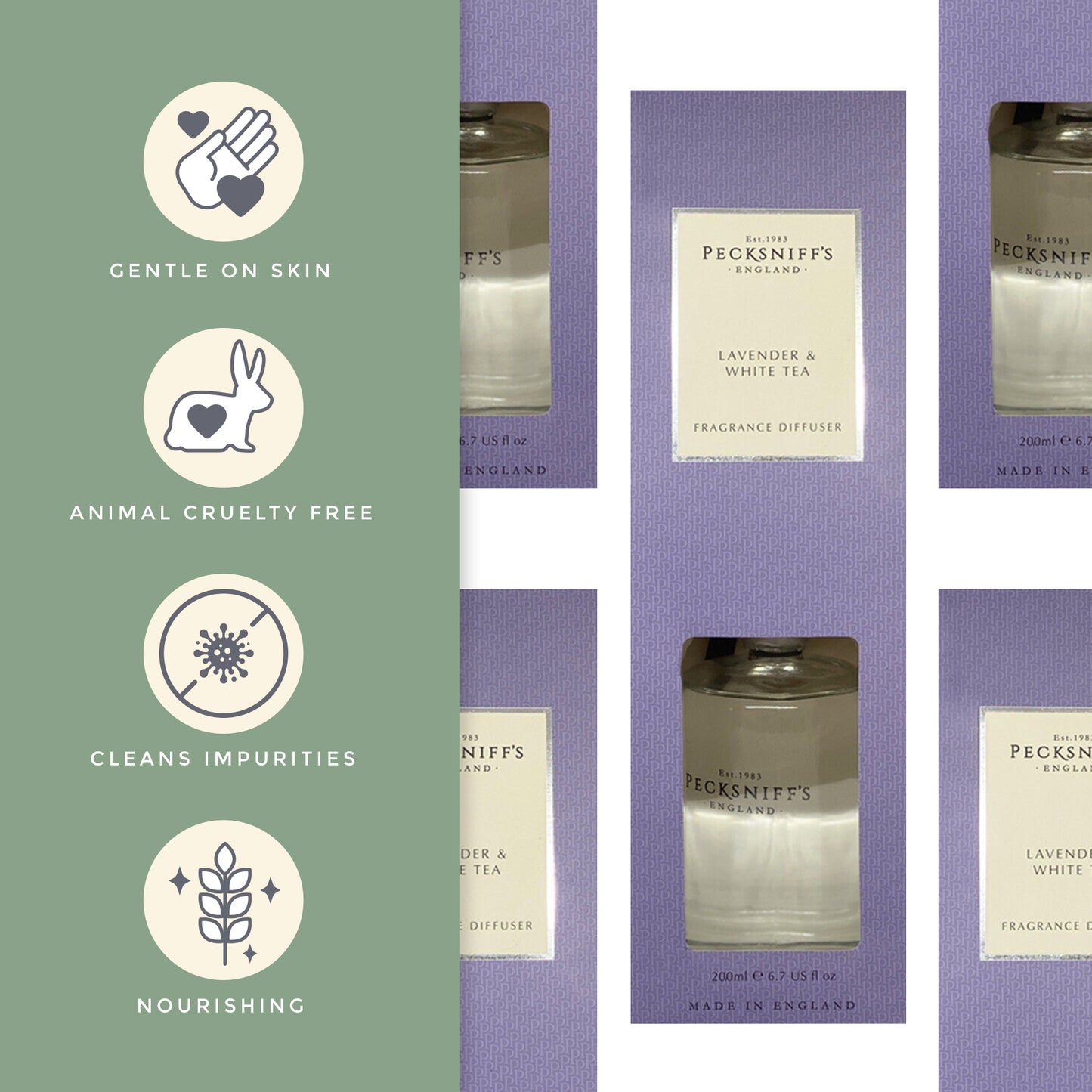 Pecksniffs Lavender & White Tea Diffuser | 200ml/6.76 Fl Oz