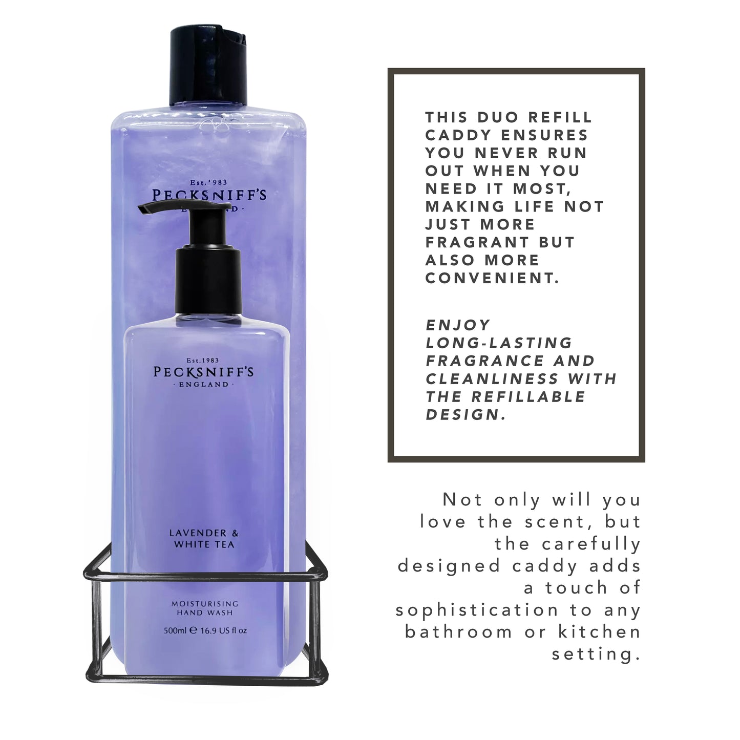 Pecksniff's Classic Lavender & White Tea Moisturizing Hand Wash 500ml/16.9 Fl oz and Hand Wash Refill 1L/1000ml,33.8 Oz