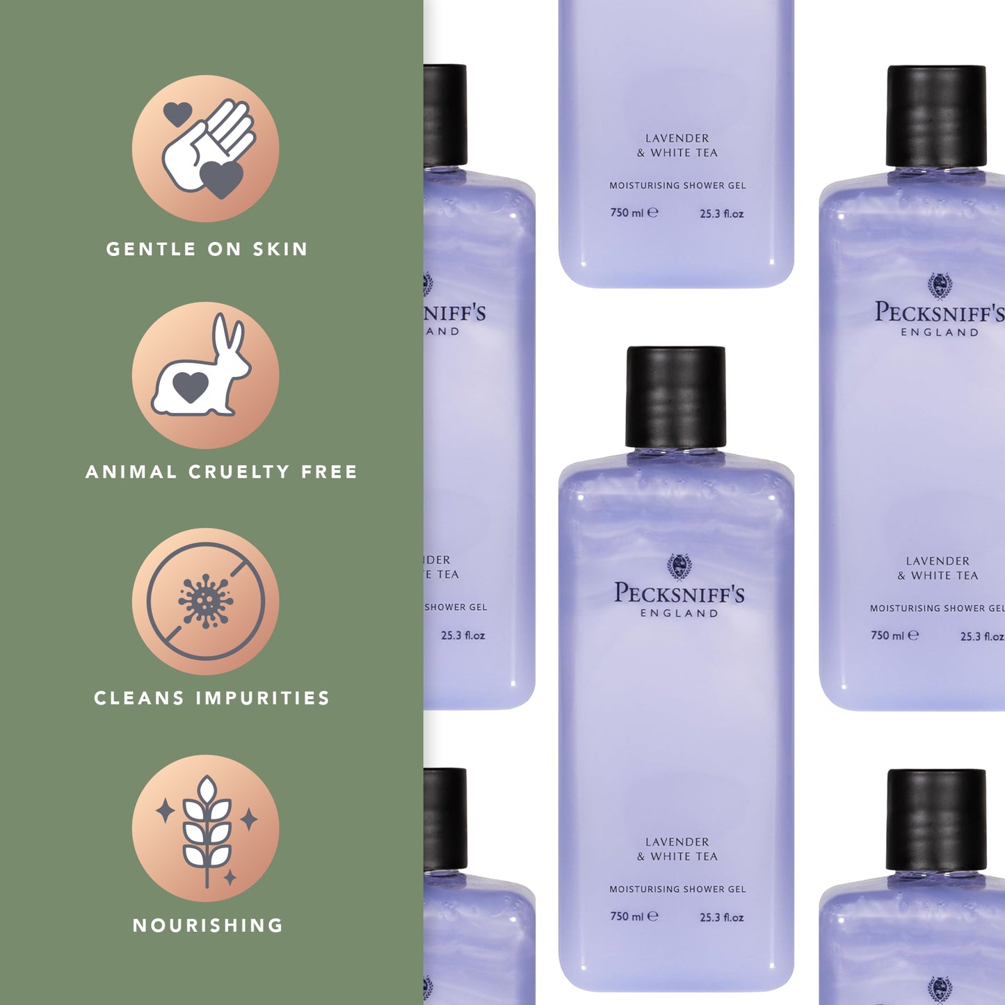 Pecksniff's Lavender & White Tea Moisturizing Shower Gel | 750ml / 25.36 Fl Oz