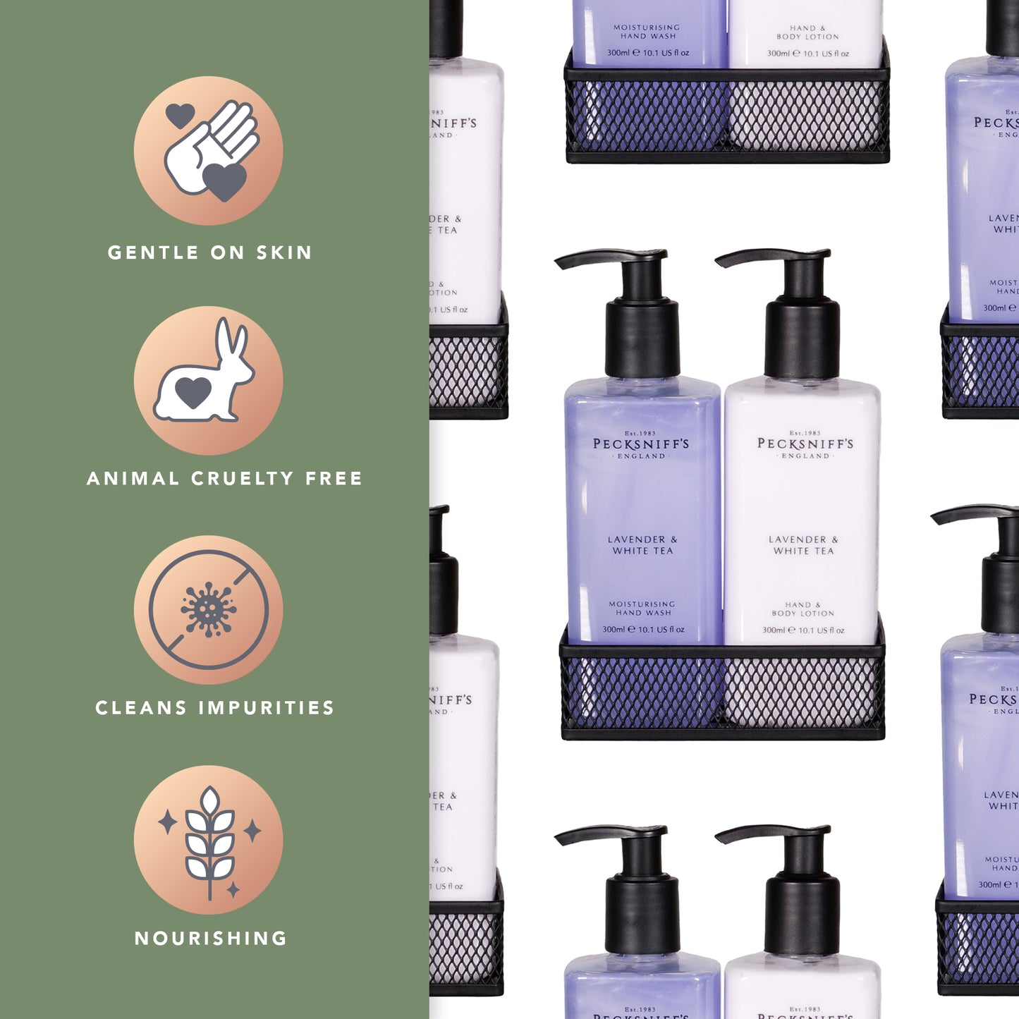 Pecksniffs Lavender & White Tea Classic Hand Wash, Lotion & Caddy