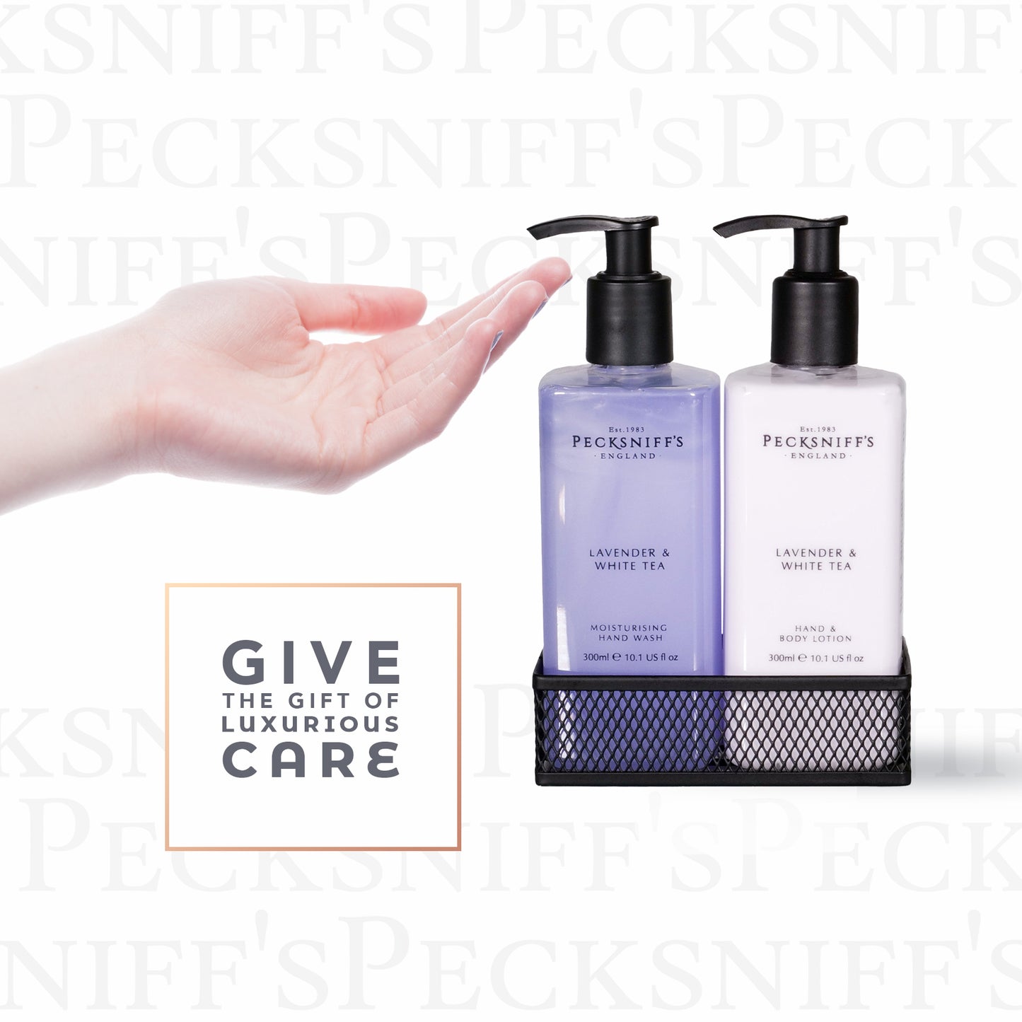 Pecksniffs Lavender & White Tea Classic Hand Wash, Lotion & Caddy
