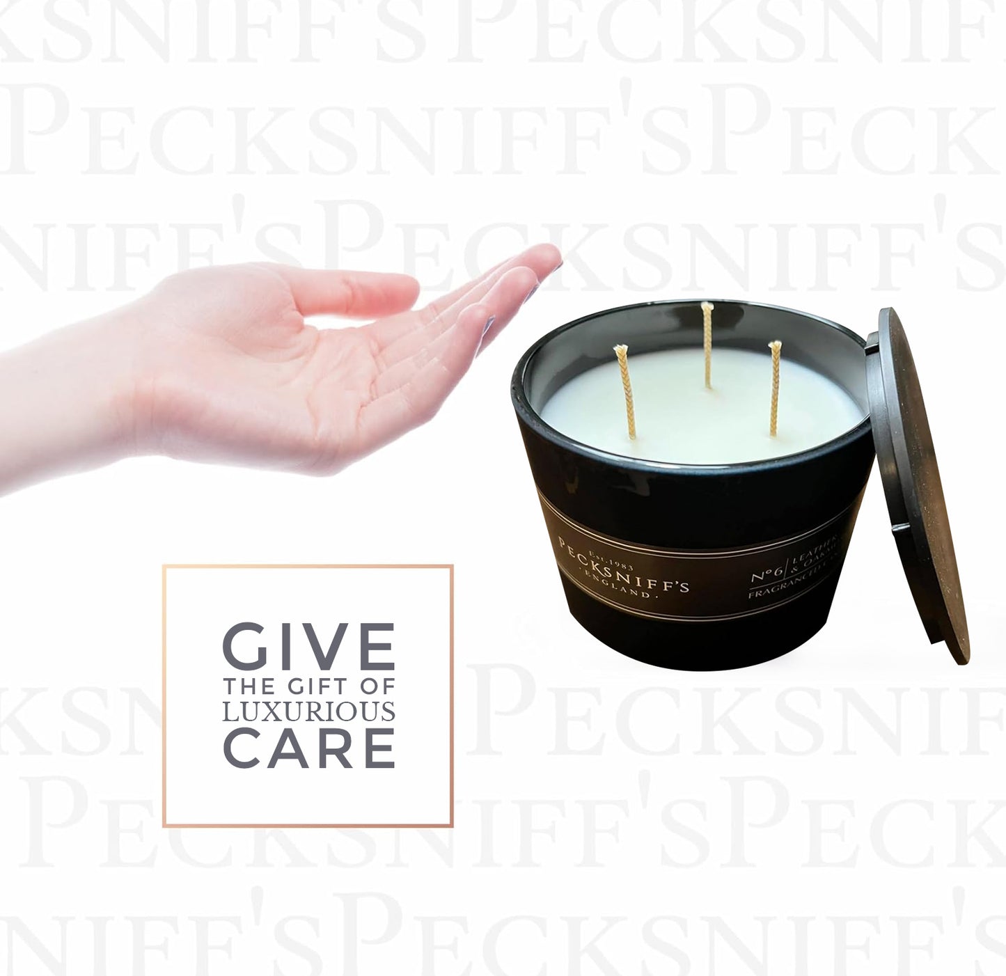 Pecksniffs Black Tall Leather & Oakmoss Scented Candle | 3 Wicks, 283g/9.9oz